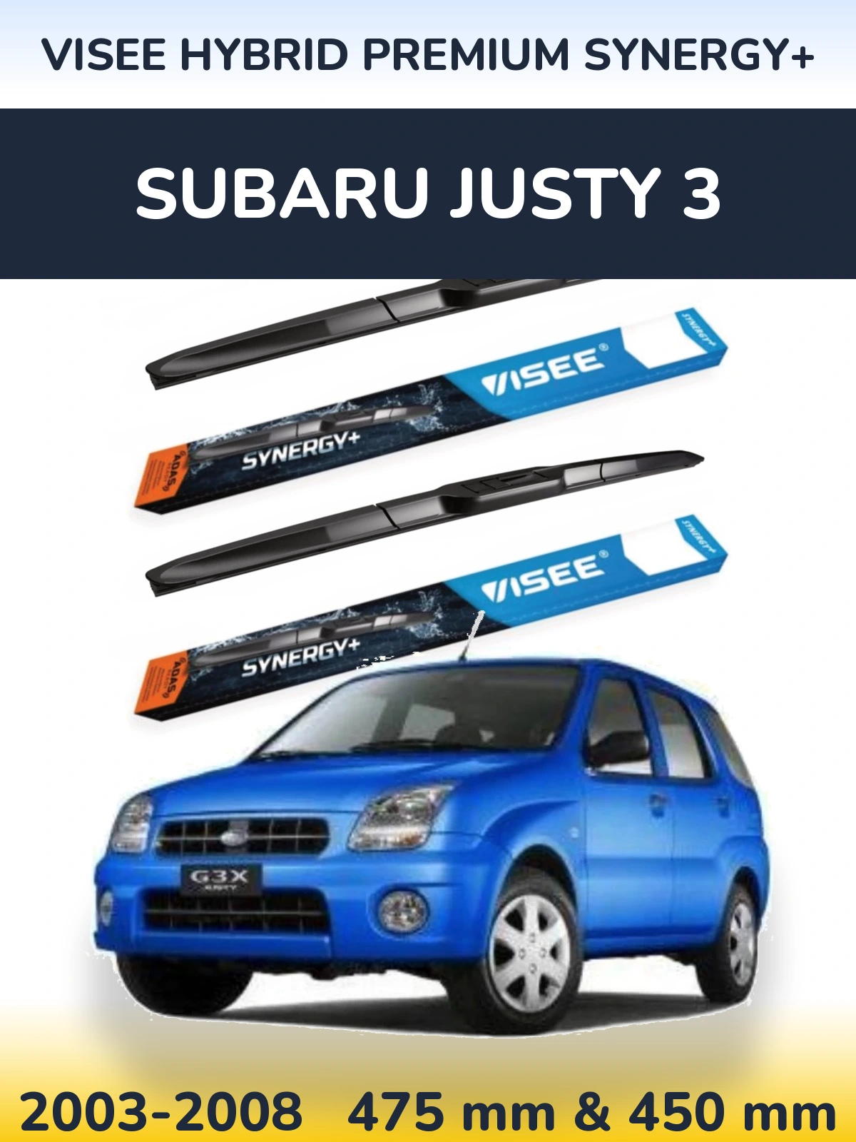 Комплект передних дворников VISEE HYBRID PREMIUM SYNERGY+ 475 & 450 мм для Subaru Justy 3 2003-2008