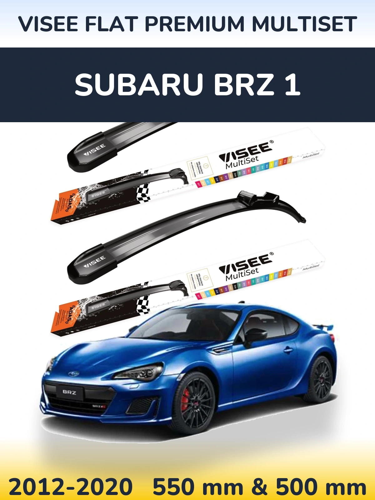 Front wiper blade set VISEE FLAT PREMIUM MultiSet 550 & 500 mm for Subaru BRZ 1 2012-2020