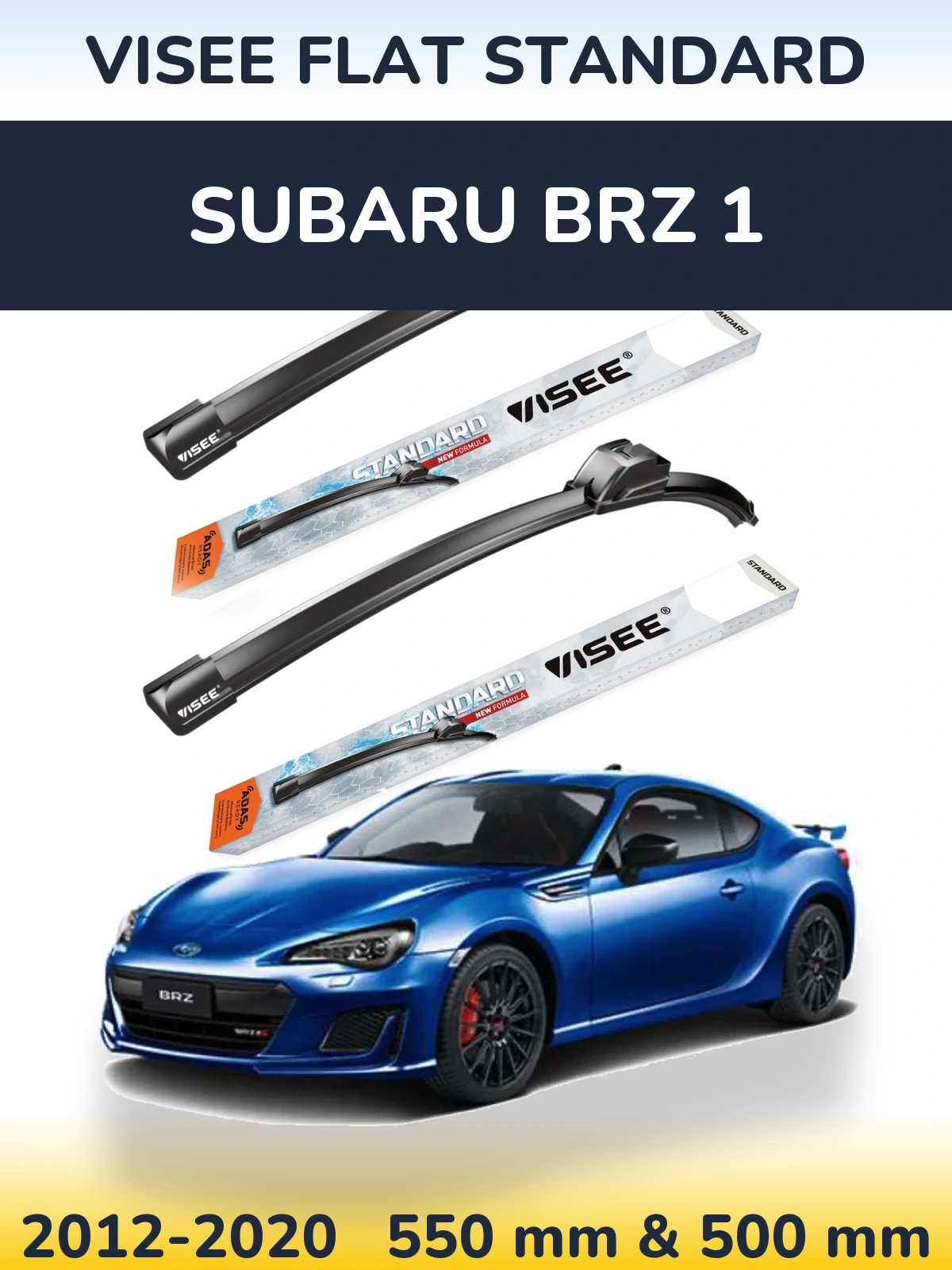 Front wiper blade set VISEE FLAT STANDARD 550 & 500 mm for Subaru BRZ 1 2012-2020