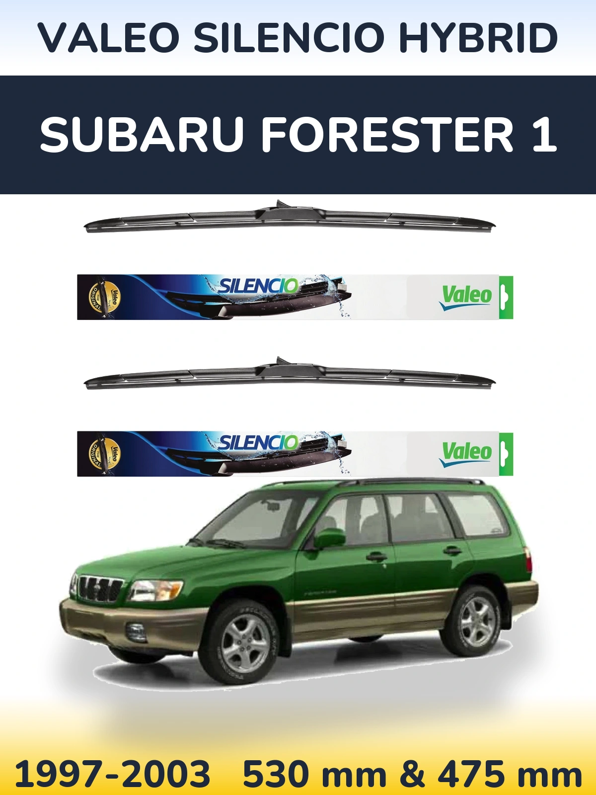 Komplet przednich wycieraczek Valeo Silencio Hybrid 530 & 475 mm do Subaru Forester 1 1997-2003