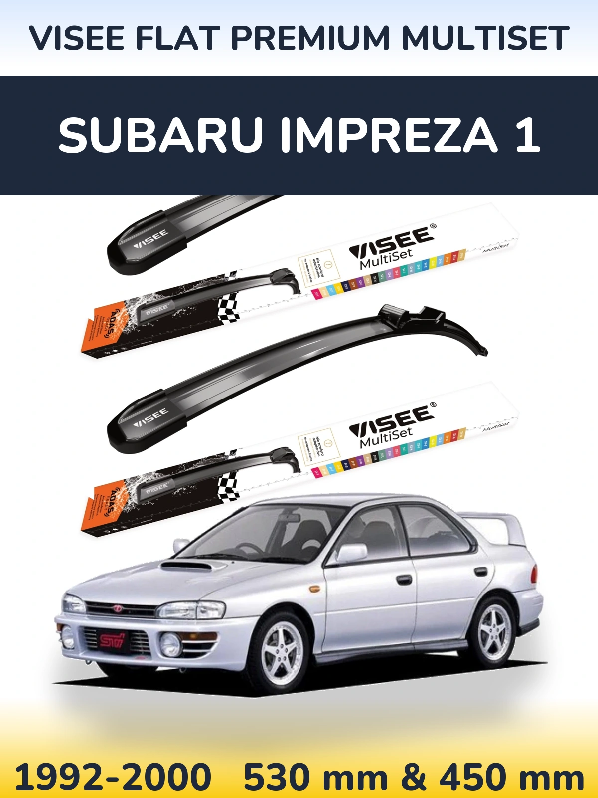 Комплект передніх щіток VISEE FLAT PREMIUM MultiSet 530 & 450 мм для Subaru Impreza 1 1992-2000