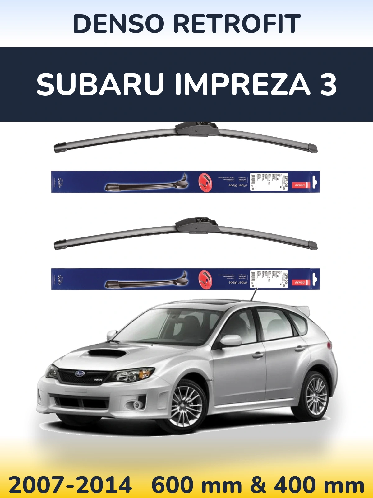 Front wiper blade set Denso Retrofit 600 & 400 mm for Subaru Impreza 3 2007-2014