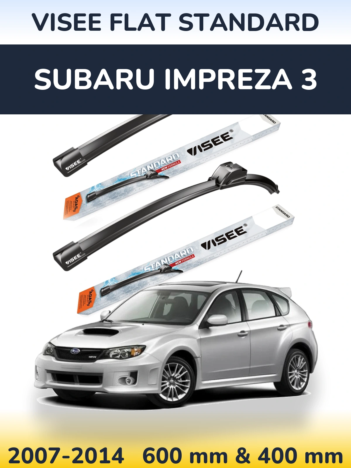 Комплект передних дворников VISEE FLAT STANDARD 600 & 400 мм для Subaru Impreza 3 2007-2014