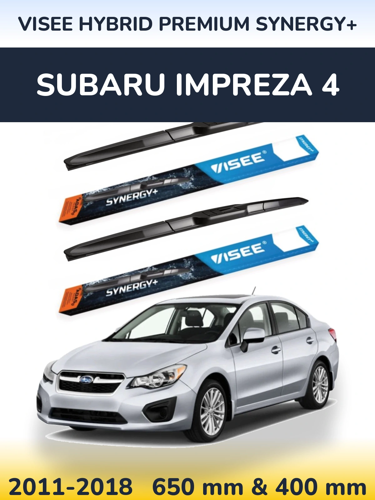 Комплект передніх щіток VISEE HYBRID PREMIUM SYNERGY+ 650 & 400 мм для Subaru Impreza 4 2011-2018