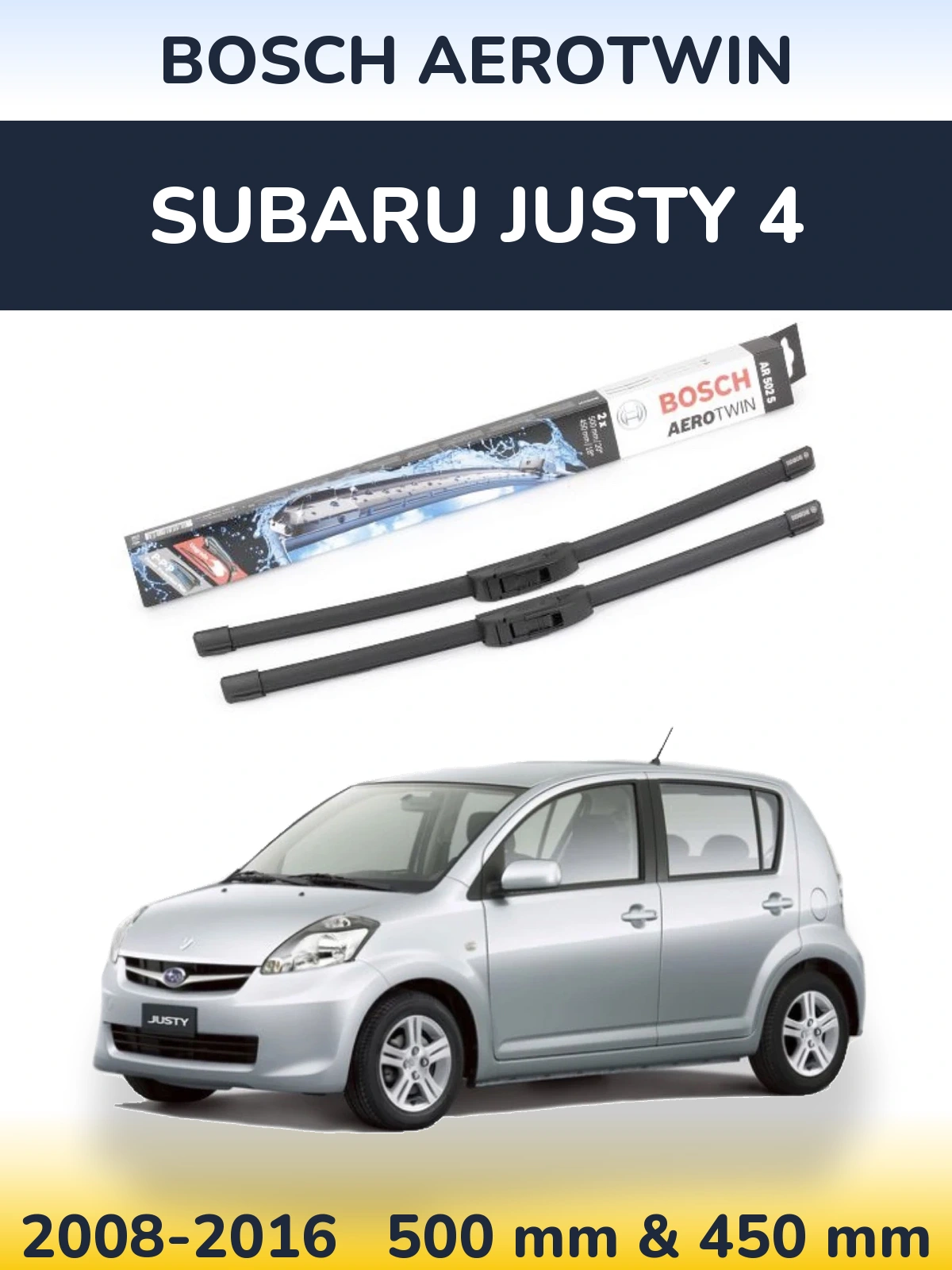 Комплект передніх щіток BOSCH AeroTwin 500 & 450 мм для Subaru Justy 4 2008-2016