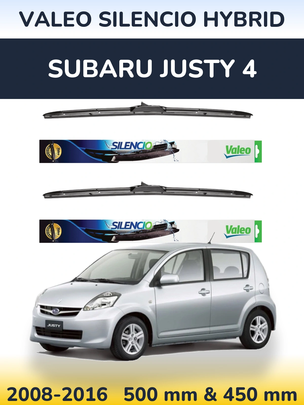 Комплект передніх щіток Valeo Silencio Hybrid 500 & 450 мм для Subaru Justy 4 2008-2016