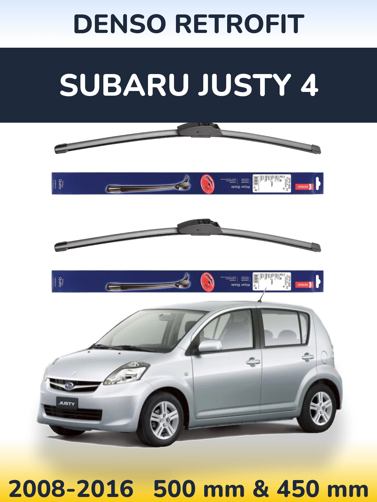 Комплект передніх щіток Denso Retrofit 500 & 450 мм для Subaru Justy 4 2008-2016