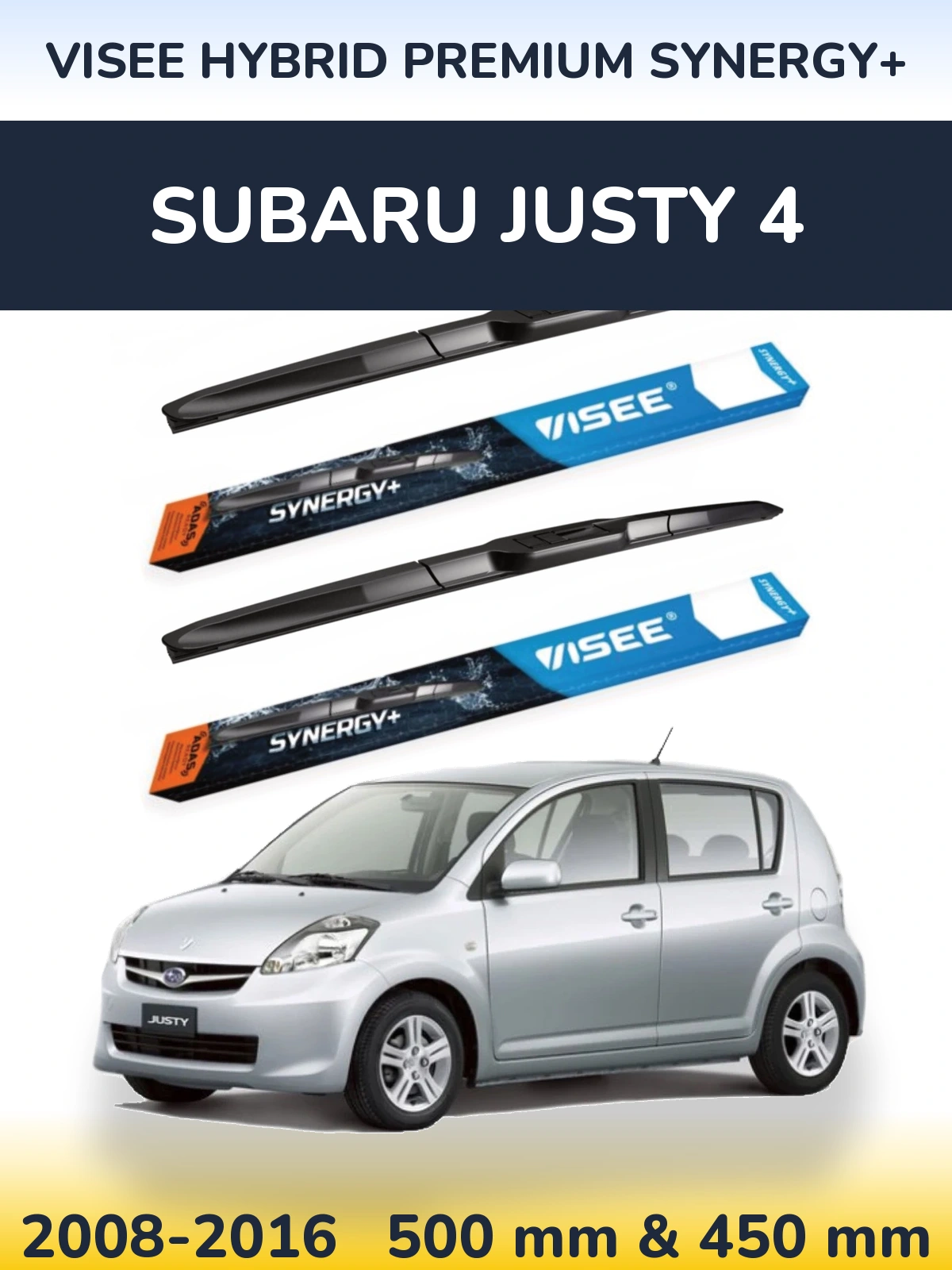Комплект передних дворников VISEE HYBRID PREMIUM SYNERGY+ 500 & 450 мм для Subaru Justy 4 2008-2016