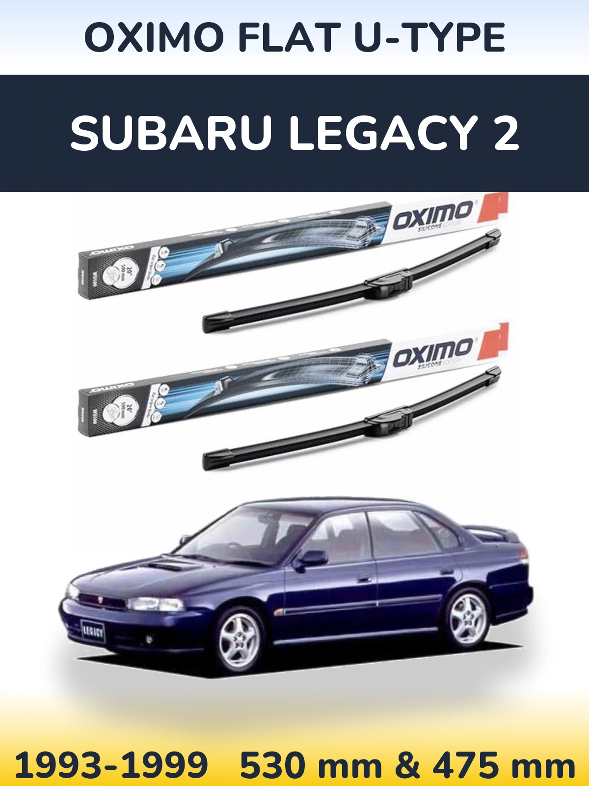 Комплект передних дворников Oximo Flat U-type 530 & 475 мм для Subaru Legacy 2 1993-1999