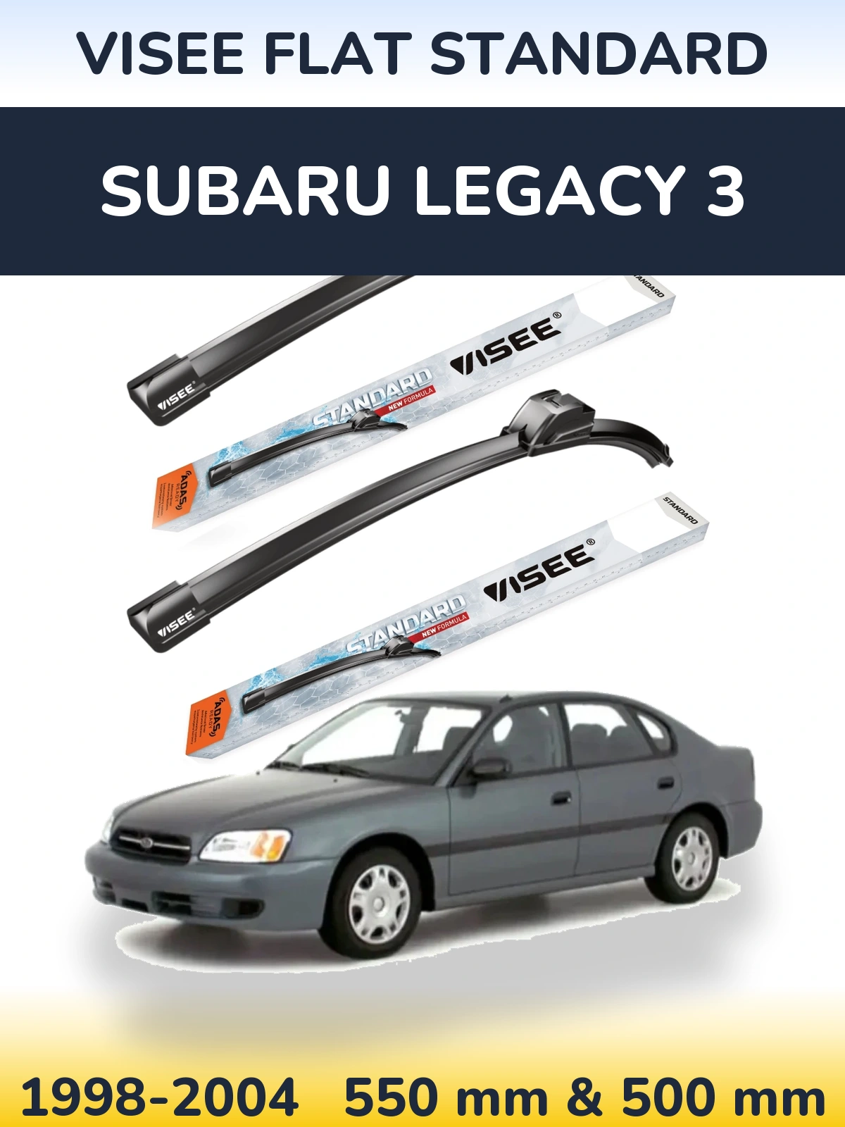 Комплект передних дворников VISEE FLAT STANDARD 550 & 500 мм для Subaru Legacy 3 1998-2004
