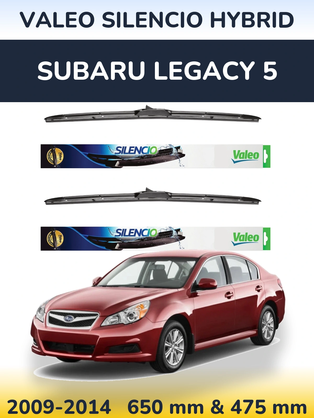 Комплект передних дворников Valeo Silencio Hybrid 650 & 475 мм для Subaru Legacy 5 2009-2014