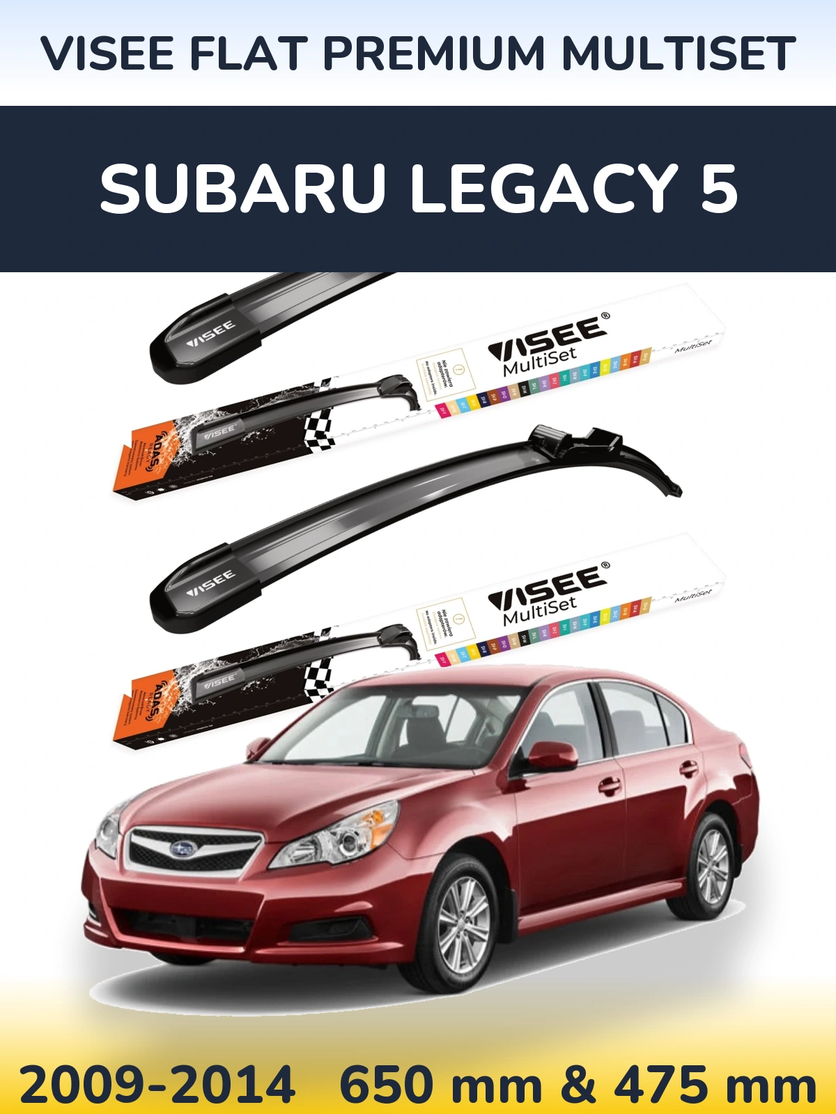 Комплект передних дворников VISEE FLAT PREMIUM MultiSet 650 & 475 мм для Subaru Legacy 5 2009-2014