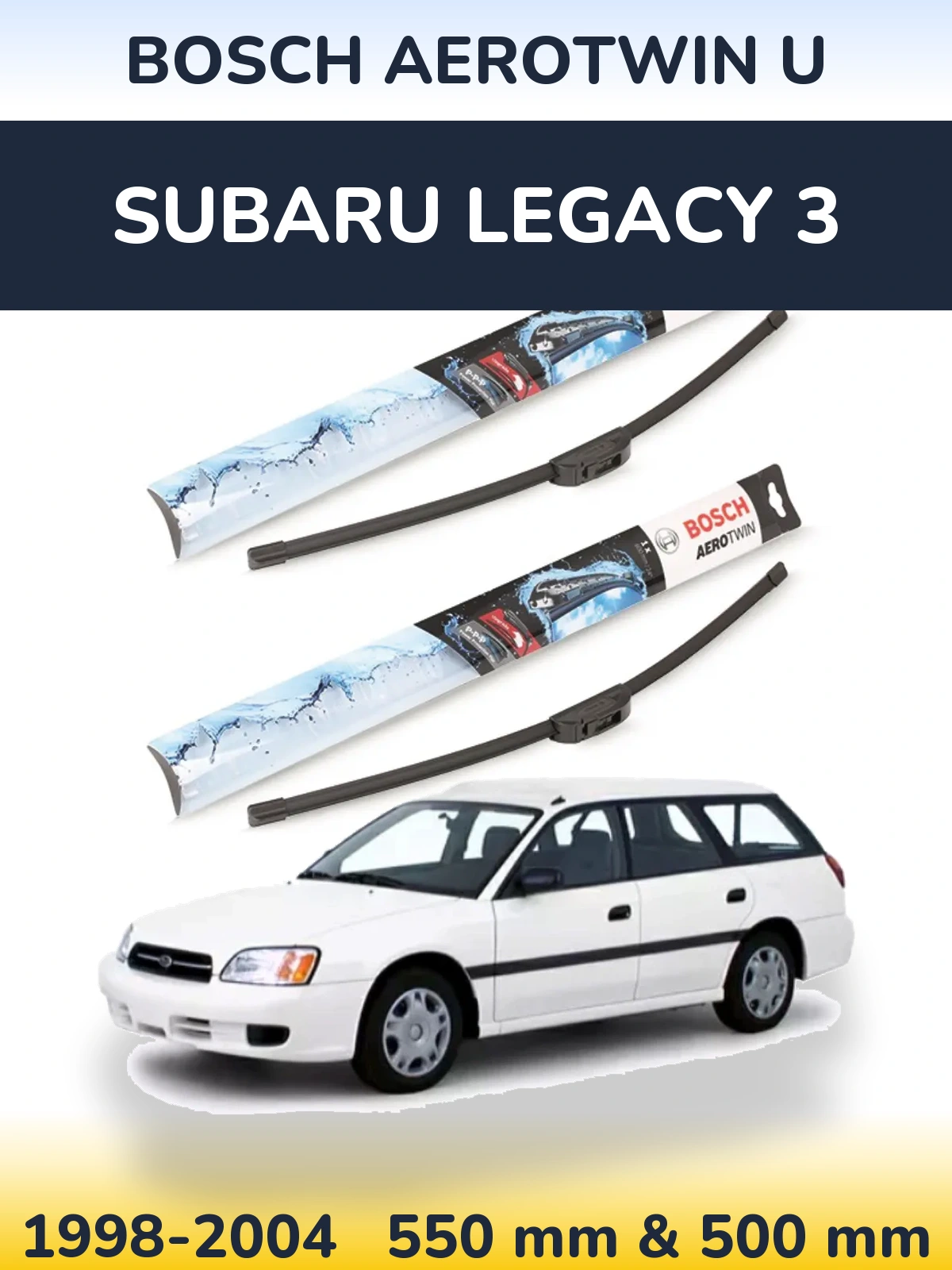 Front wiper blade set BOSCH AeroTwin U 550 & 500 mm for Subaru Legacy 3 1998-2004