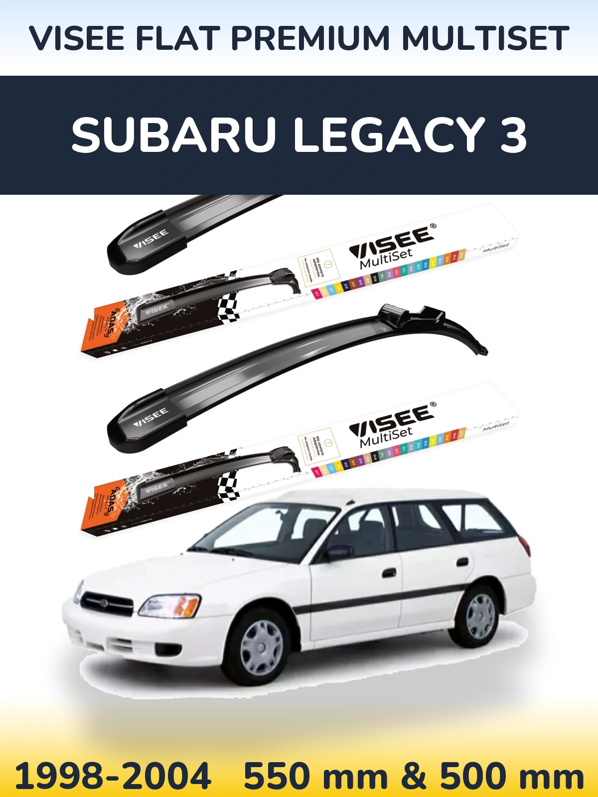 Front wiper blade set VISEE FLAT PREMIUM MultiSet 550 & 500 mm for Subaru Legacy 3 1998-2004