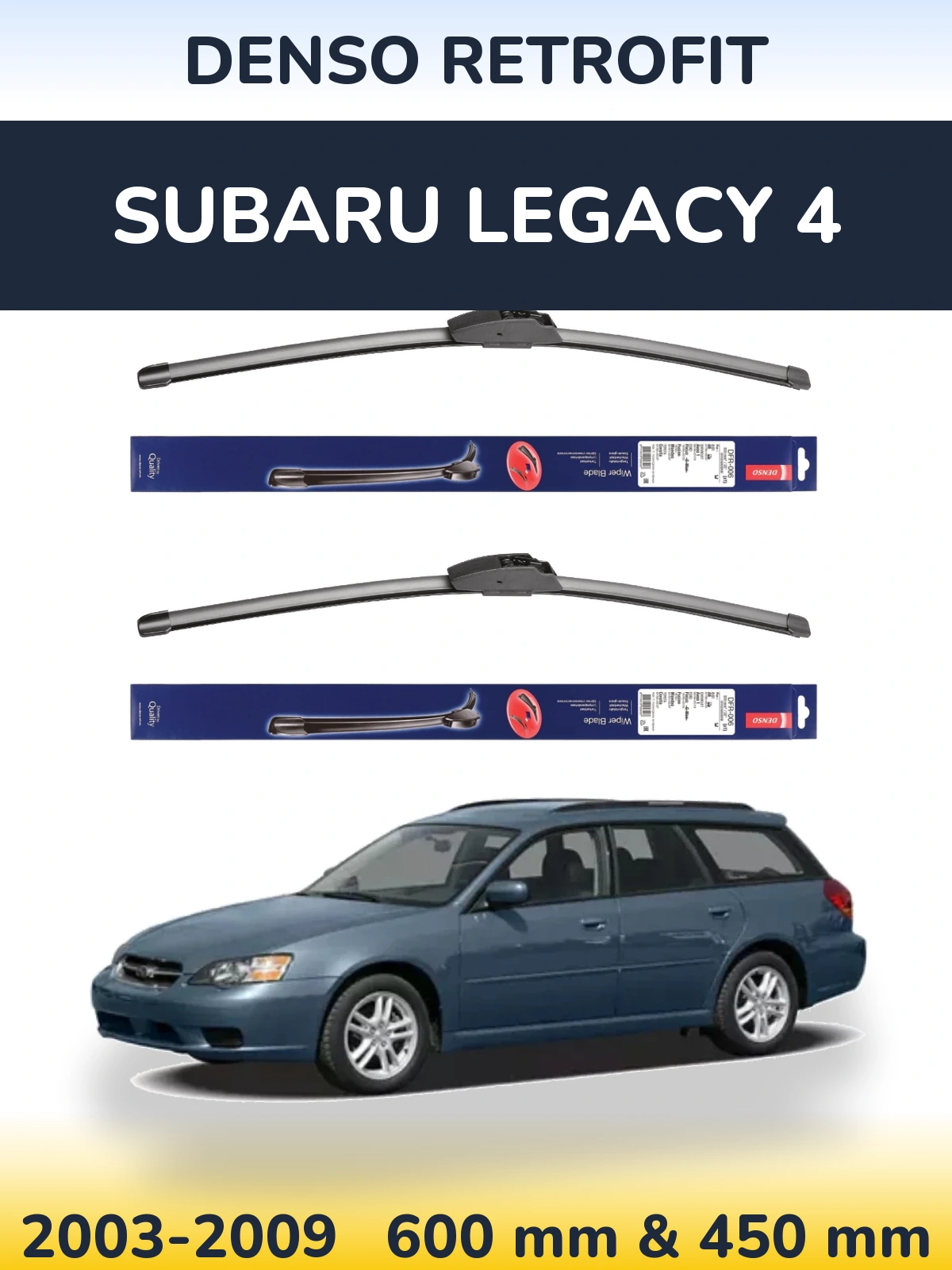 Komplet przednich wycieraczek Denso Retrofit 600 & 450 mm do Subaru Legacy 4 2003-2009