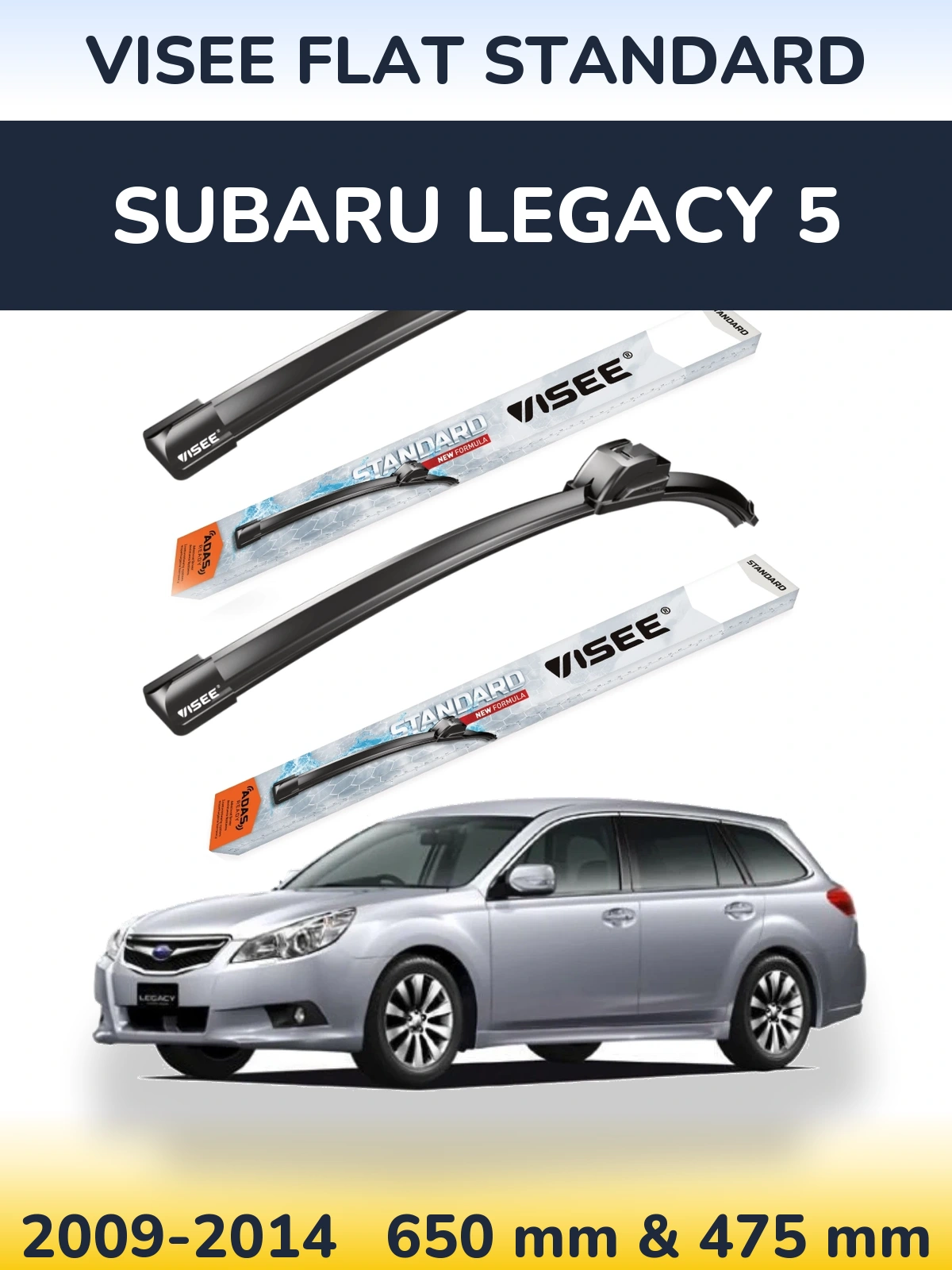 Комплект передних дворников VISEE FLAT STANDARD 650 & 475 мм для Subaru Legacy 5 2009-2014