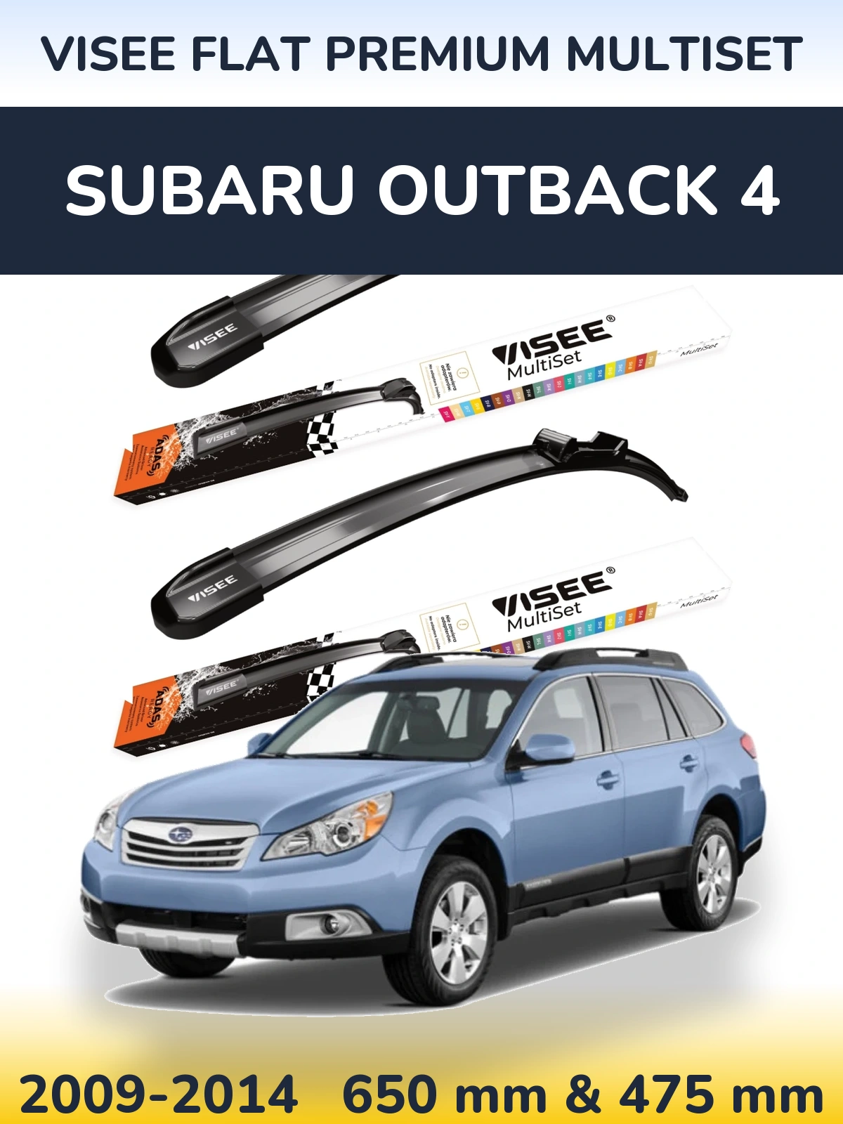 Komplet przednich wycieraczek VISEE FLAT PREMIUM MultiSet 650 & 475 mm do Subaru Outback 4 2009-2014