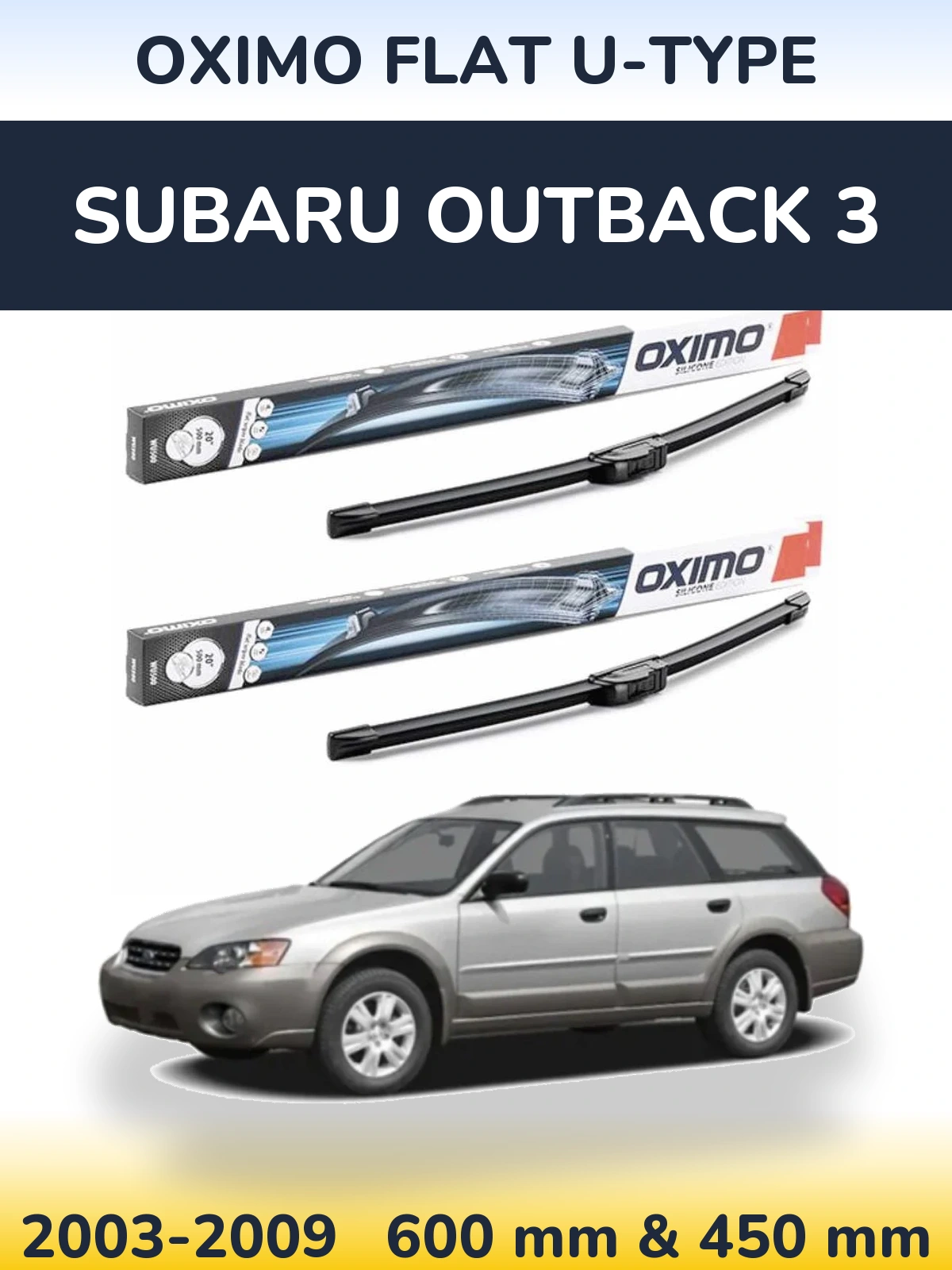 Комплект передних дворников Oximo Flat U-type 600 & 450 мм для Subaru Outback 3 2003-2009