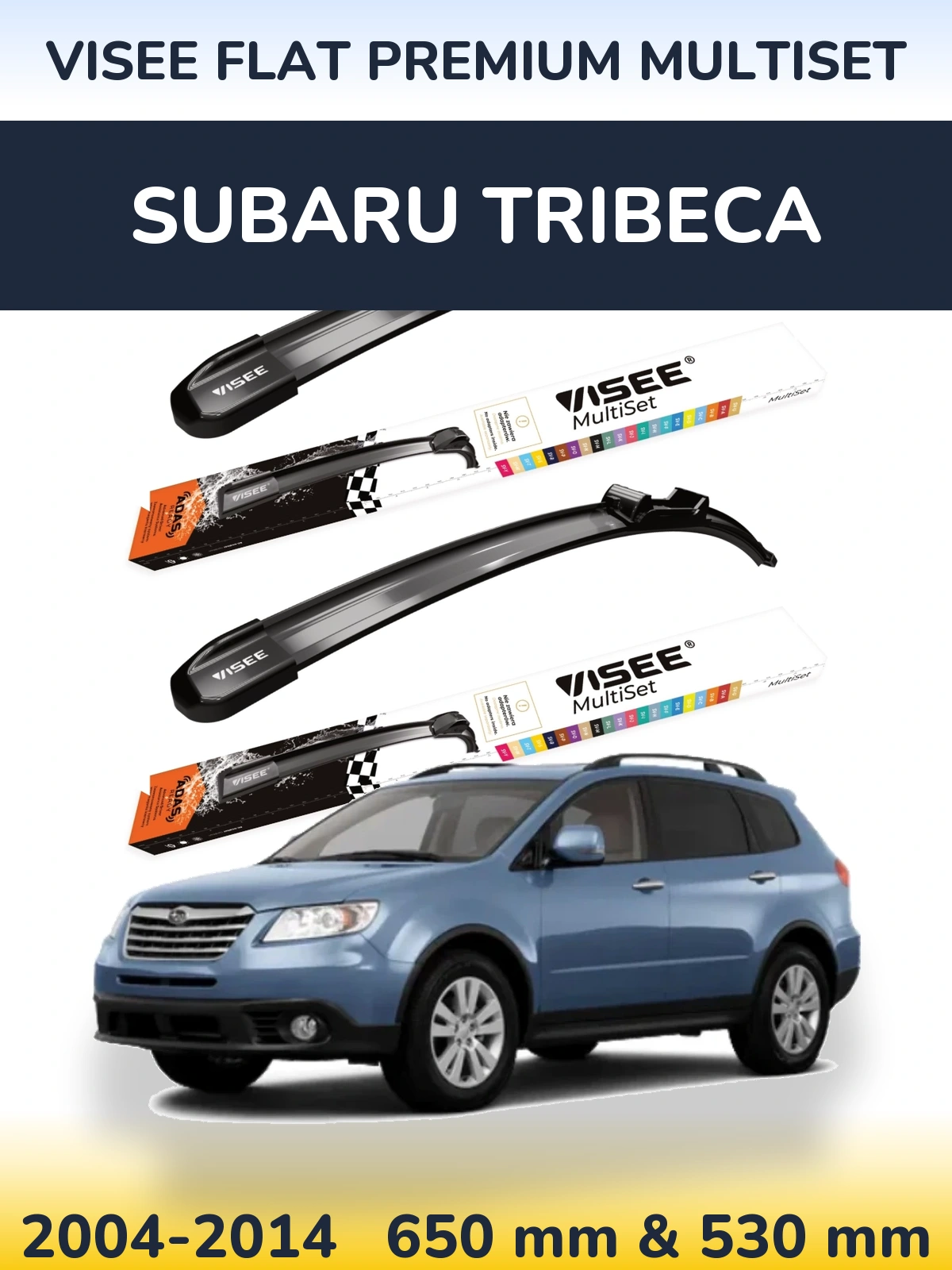 Front wiper blade set VISEE FLAT PREMIUM MultiSet 650 & 530 mm for Subaru Tribeca 2004-2014