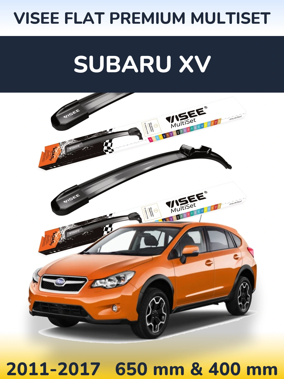 Front wiper blade set VISEE FLAT PREMIUM MultiSet 650 & 400 mm for Subaru XV 2011-2017