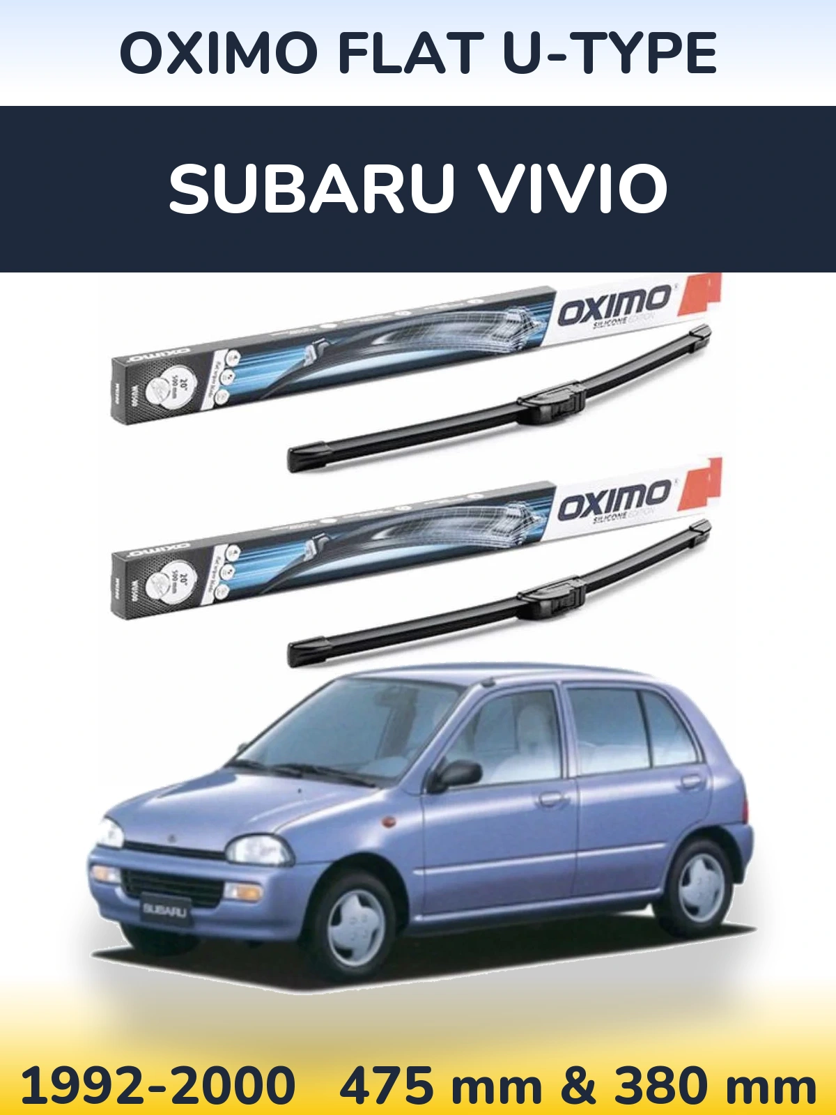 Komplet przednich wycieraczek Oximo Flat U-type 475 & 380 mm do Subaru Vivio 1992-2000