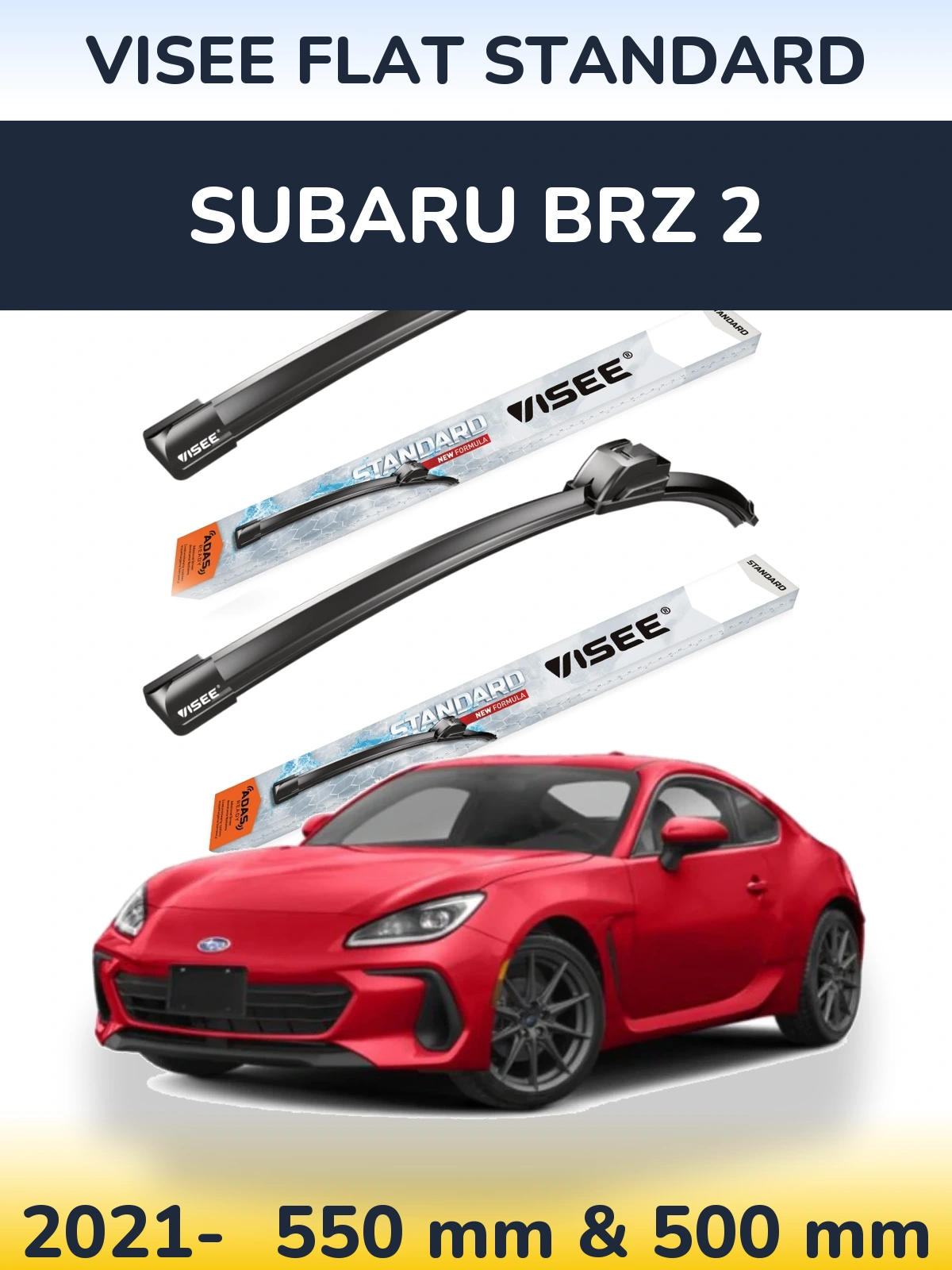 Комплект передних дворников VISEE FLAT STANDARD 550 & 500 мм для Subaru BRZ 2 2021-2026