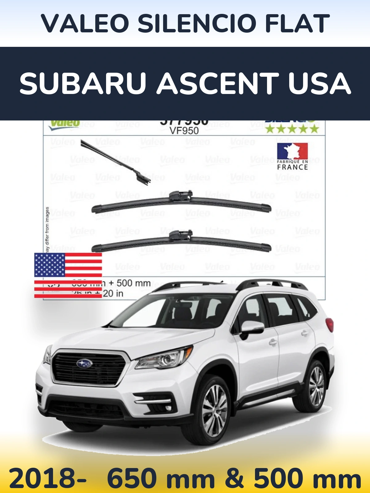 Komplet przednich wycieraczek Valeo Silencio Flat 650 & 500 mm do Subaru Ascent USA 2018-2026