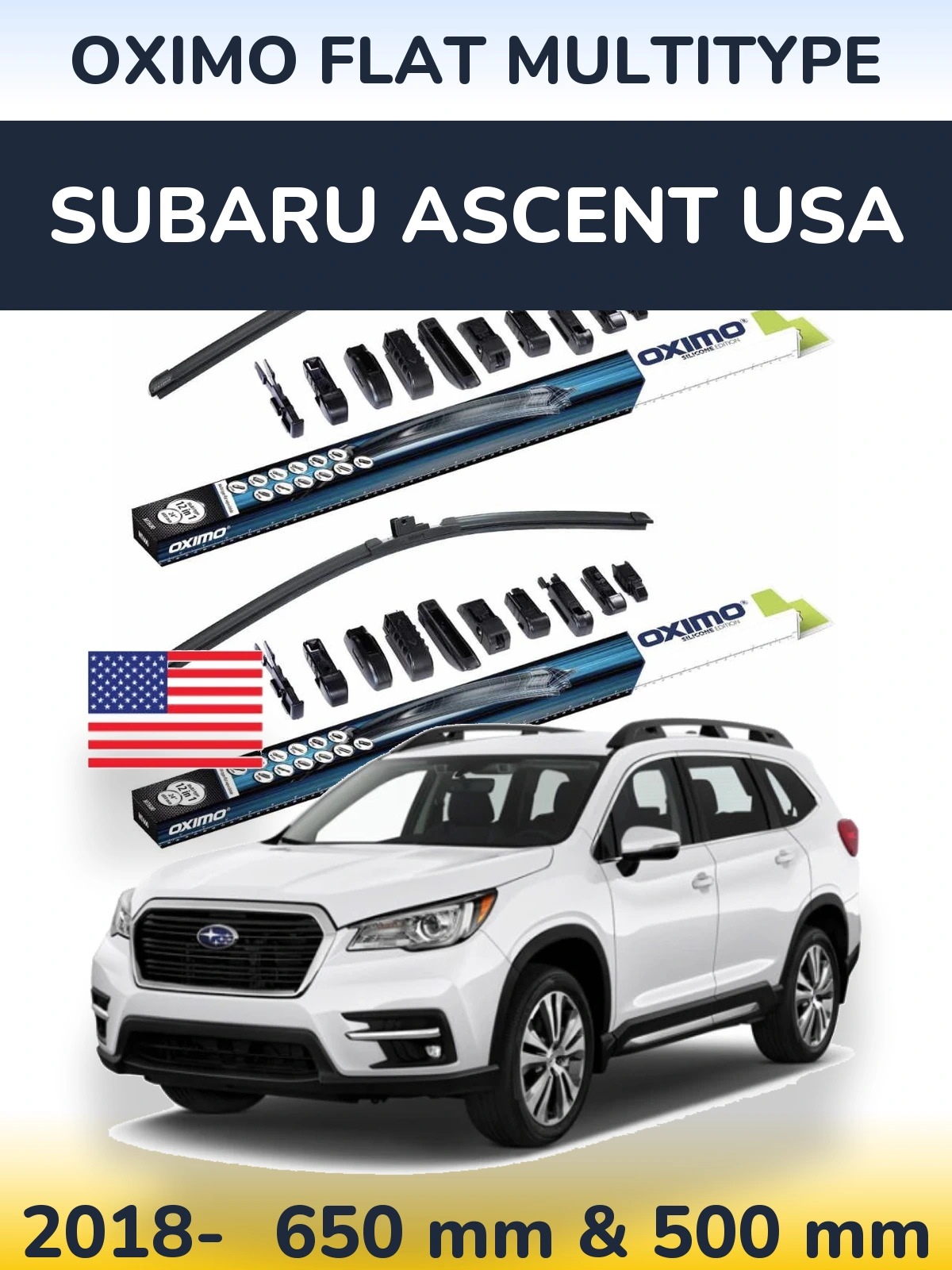 Комплект передних дворников Oximo Flat MultiТипe 650 & 500 мм для Subaru Ascent USA 2018-2026