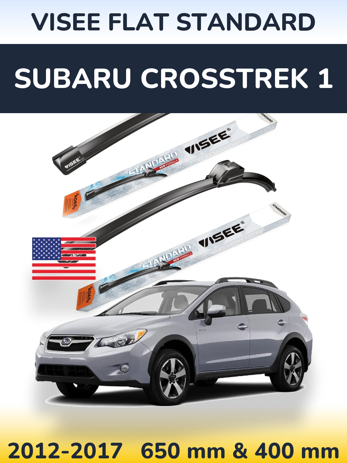 Front wiper blade set VISEE FLAT STANDARD 650 & 400 mm for Subaru Crosstrek 1 2012-2017
