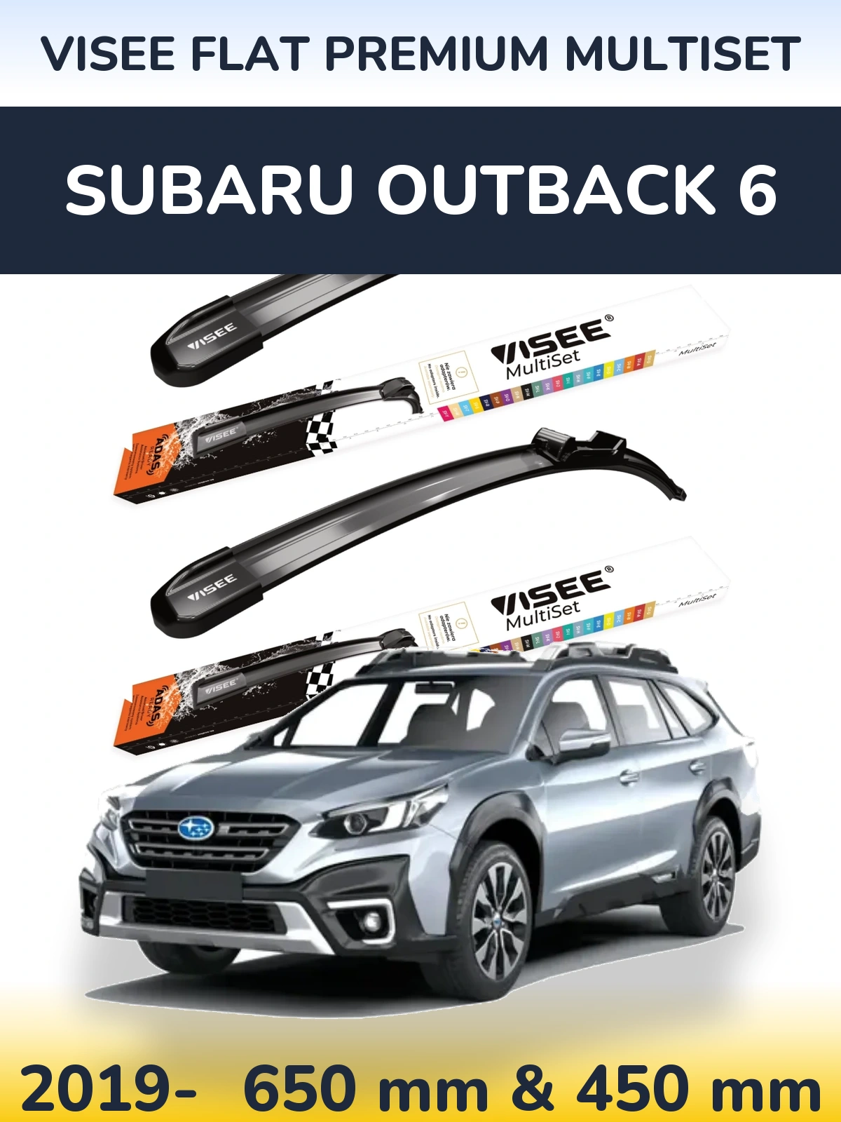 Front wiper blade set VISEE FLAT PREMIUM MultiSet 650 & 450 mm for Subaru Outback 6 2019-2026