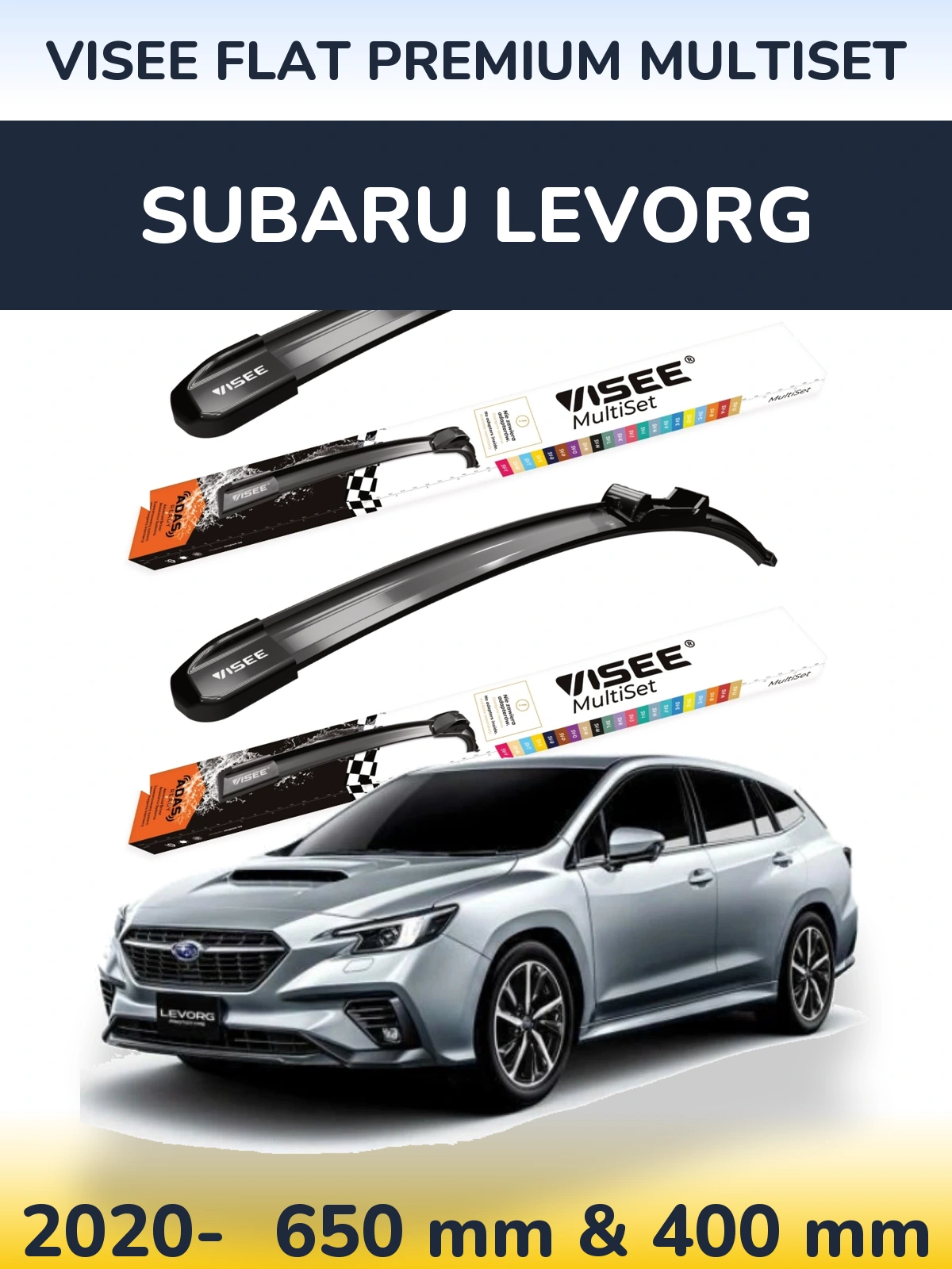 Komplet przednich wycieraczek VISEE FLAT PREMIUM MultiSet 650 & 400 mm do Subaru Levorg 2020-2026