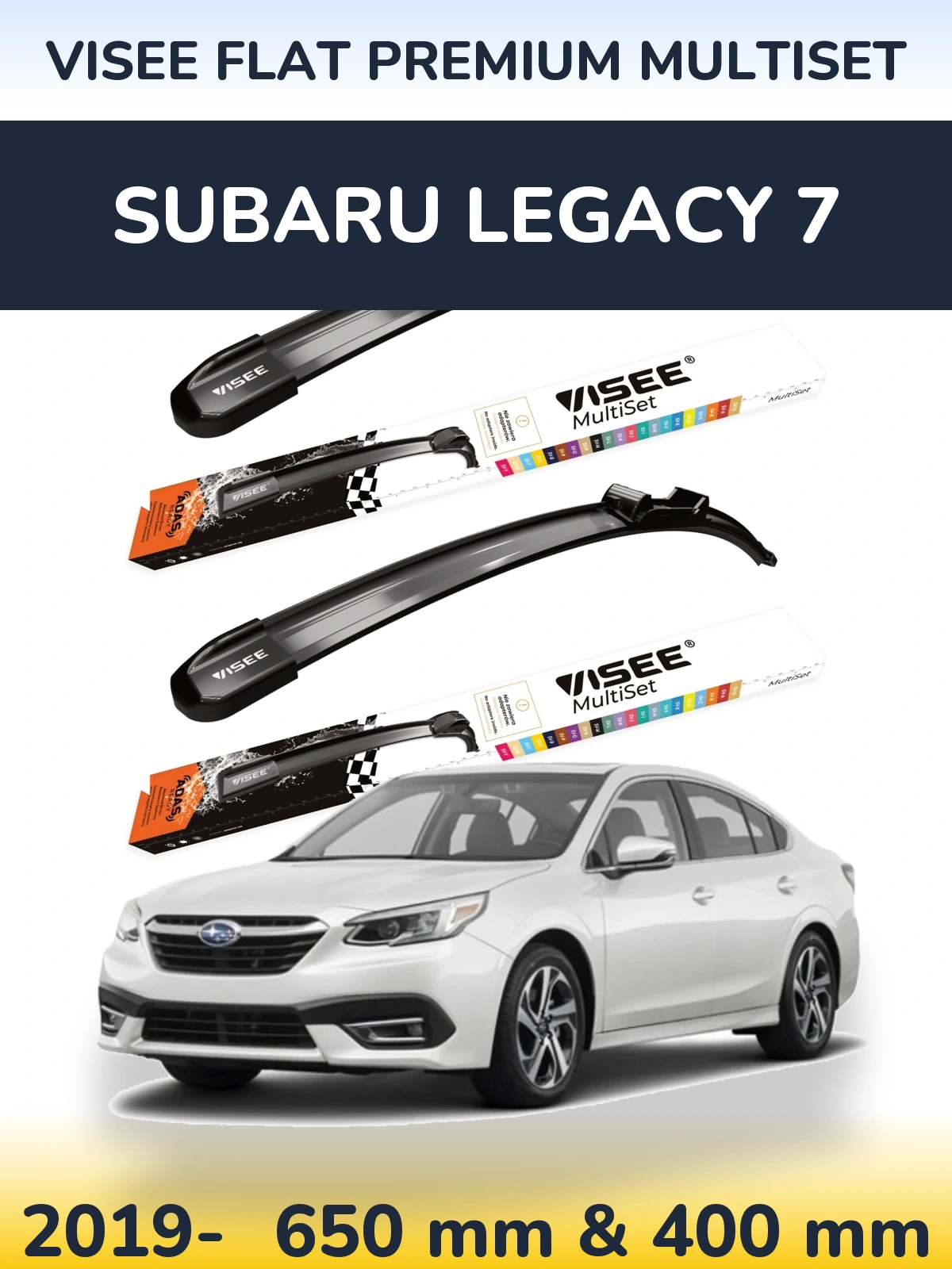 Комплект передніх щіток VISEE FLAT PREMIUM MultiSet 650 & 400 мм для Subaru Legacy 7 2019-2026