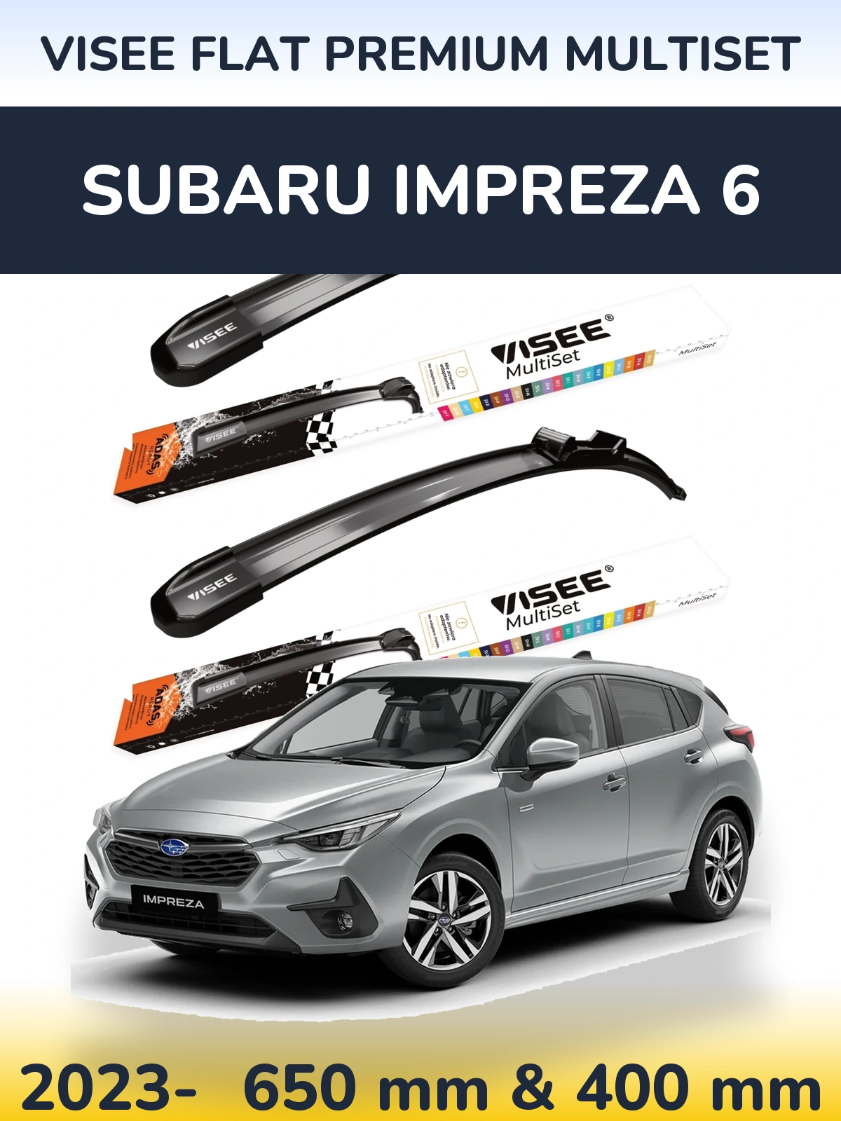 Front wiper blade set VISEE FLAT PREMIUM MultiSet 650 & 400 mm for Subaru Impreza 6 2023-2026