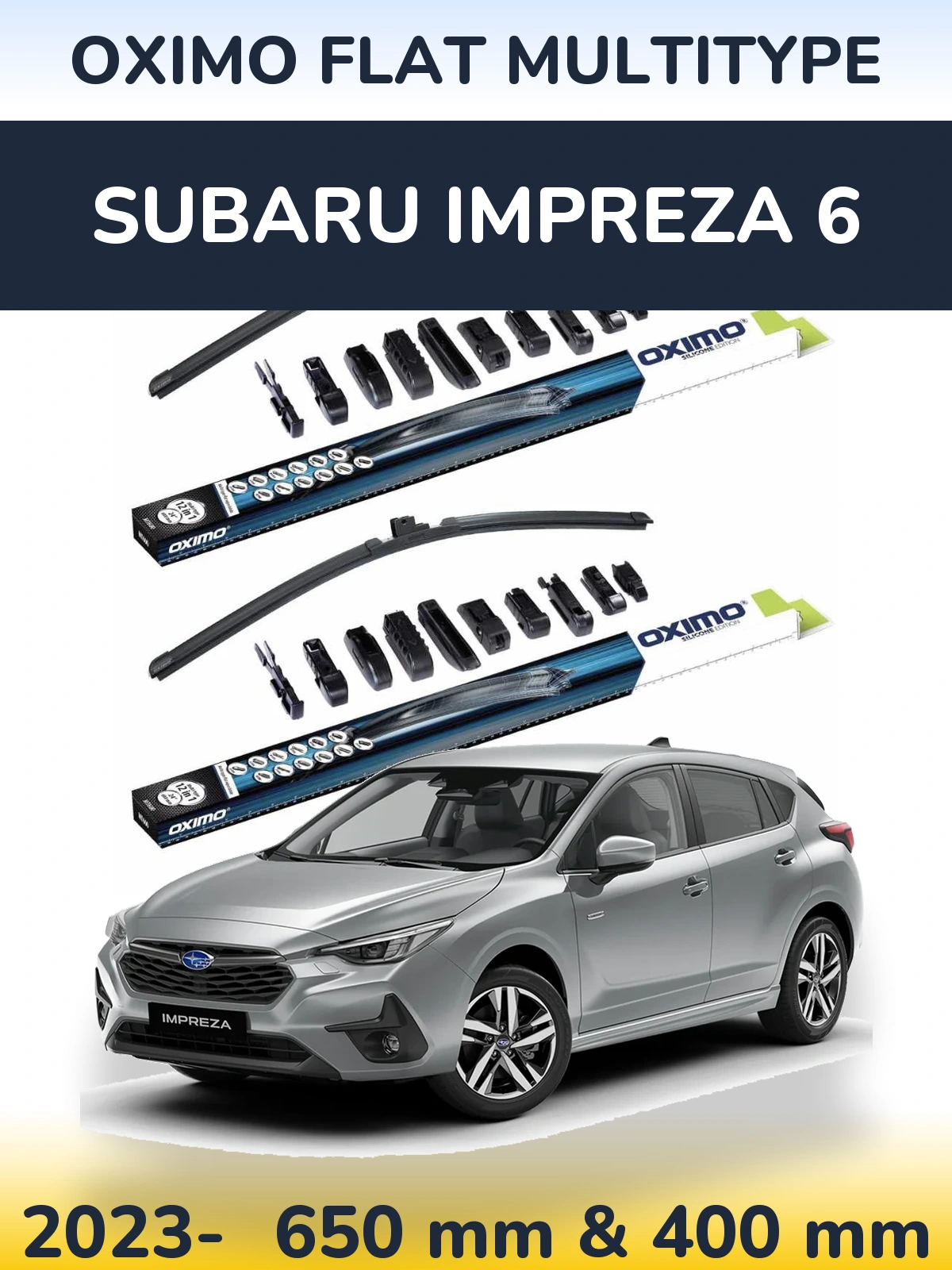 Комплект передних дворников Oximo Flat MultiТипe 650 & 400 мм для Subaru Impreza 6 2023-2026