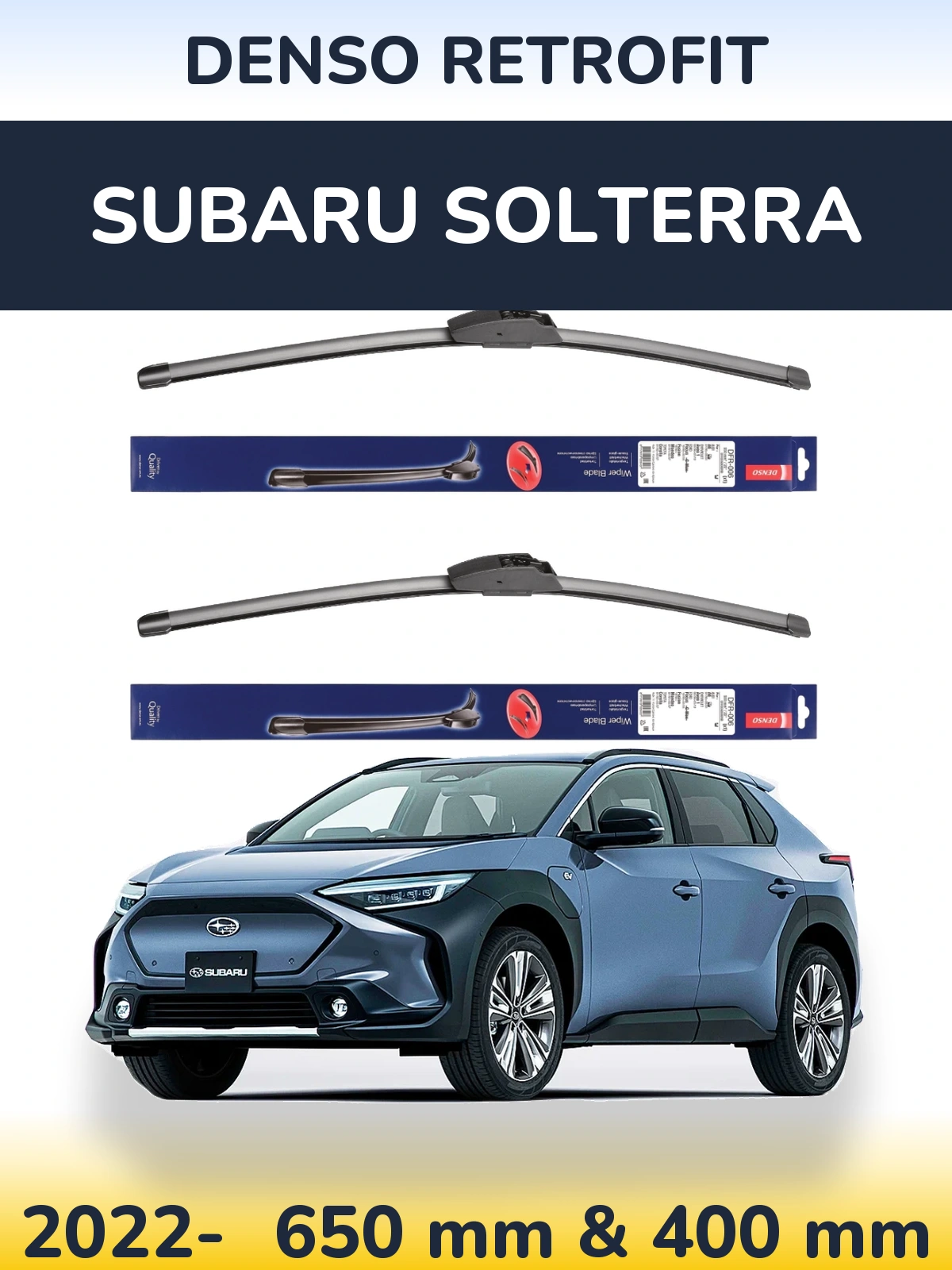 Komplet przednich wycieraczek Denso Retrofit 650 & 400 mm do Subaru Solterra 2022-2026