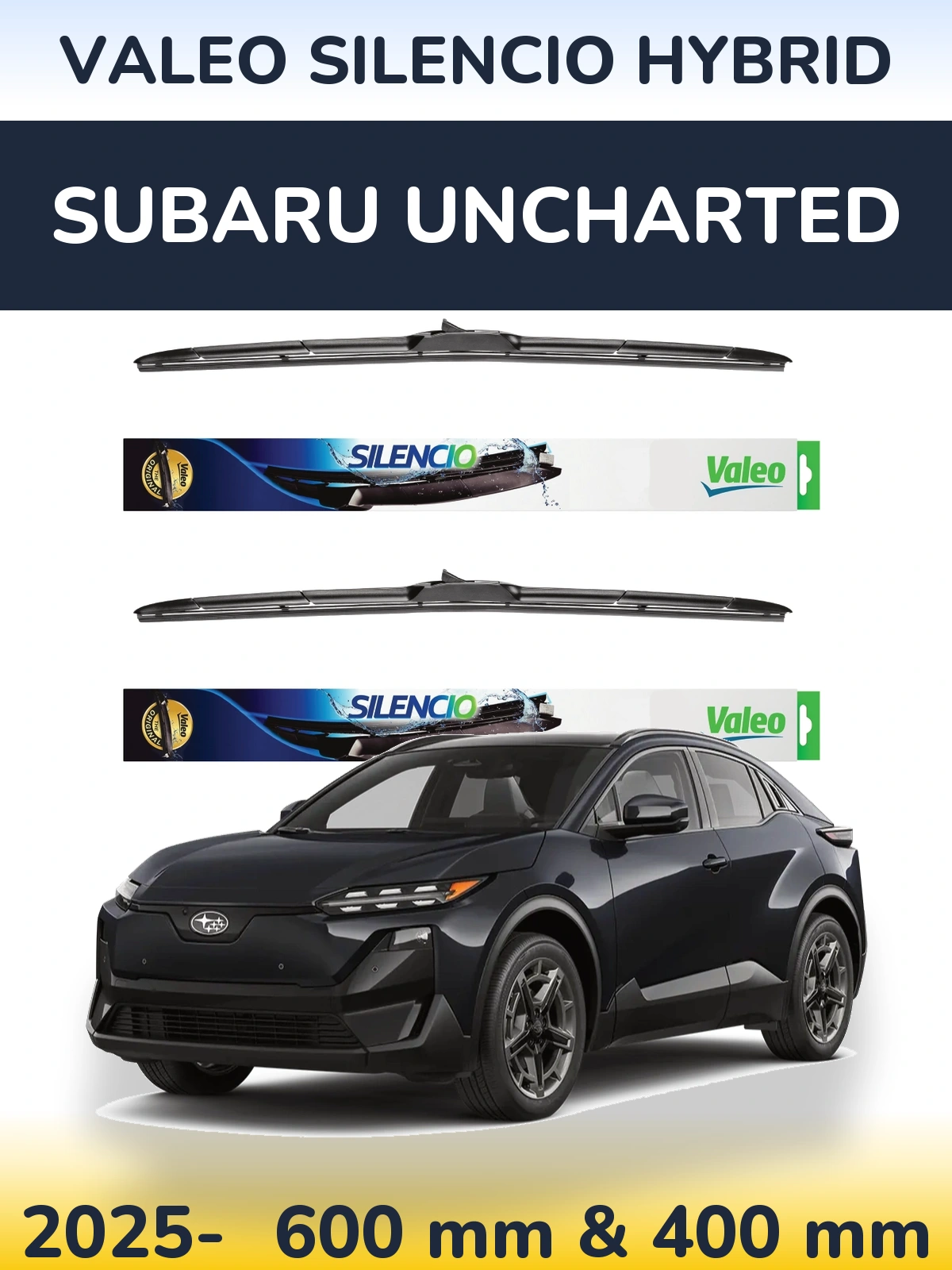 Front wiper blade set Valeo Silencio Hybrid 600 & 400 mm for Subaru Uncharted 2025-2026