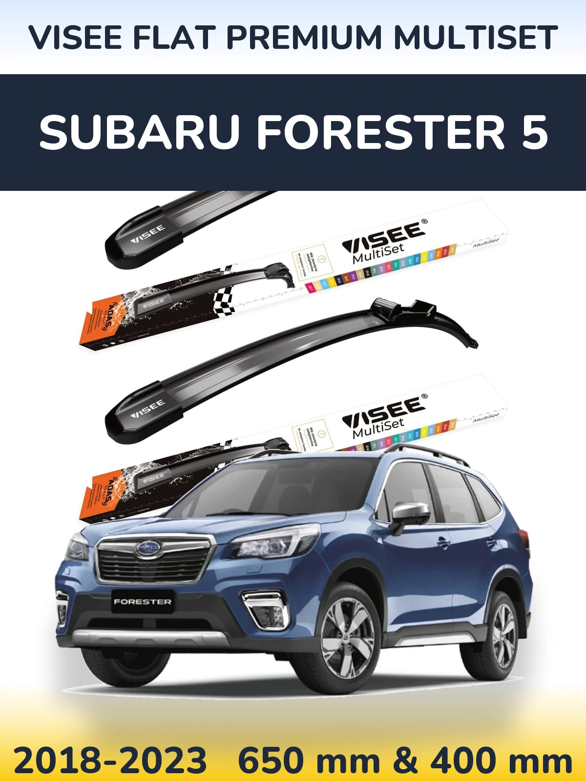 Комплект передних дворников VISEE FLAT PREMIUM MultiSet 650 & 400 мм для Subaru Forester 5 2018-2023