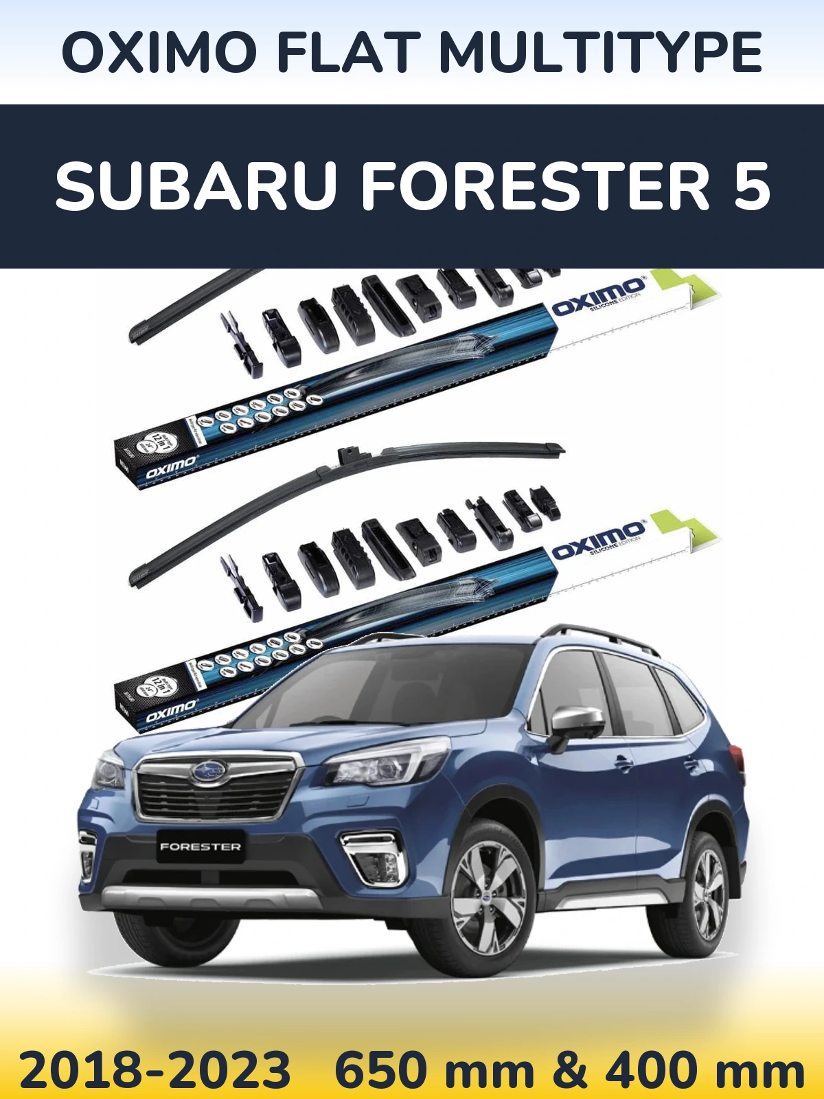 Front wiper blade set Oximo Flat MultiTypee 650 & 400 mm for Subaru Forester 5 2018-2023