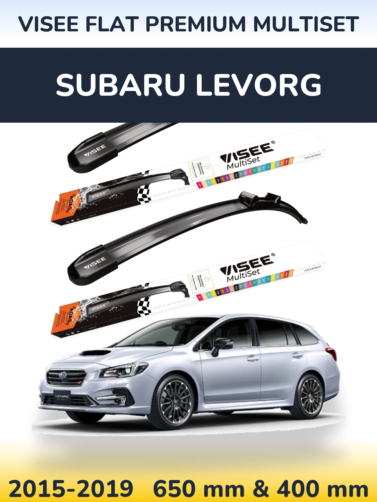 Комплект передніх щіток VISEE FLAT PREMIUM MultiSet 650 & 400 мм для Subaru Levorg 2015-2019