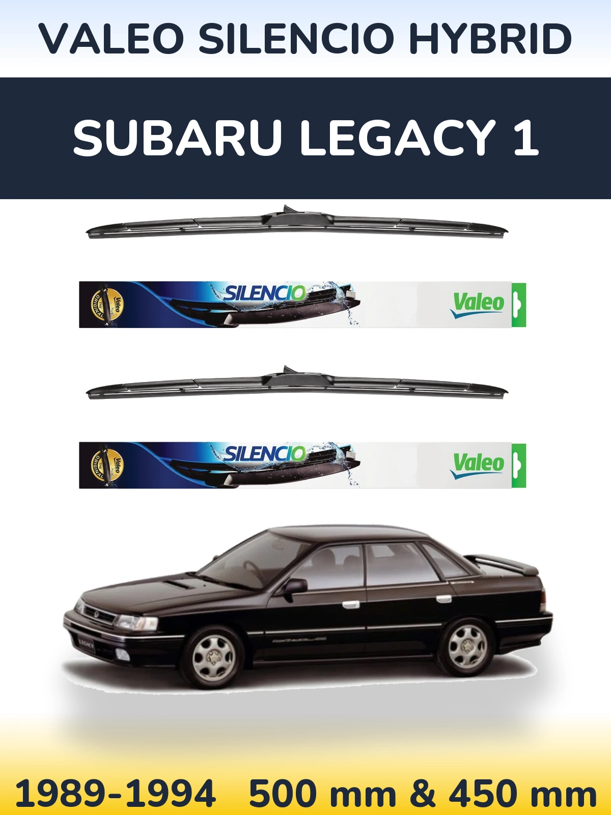 Комплект передніх щіток Valeo Silencio Hybrid 500 & 450 мм для Subaru Legacy 1 1989-1994