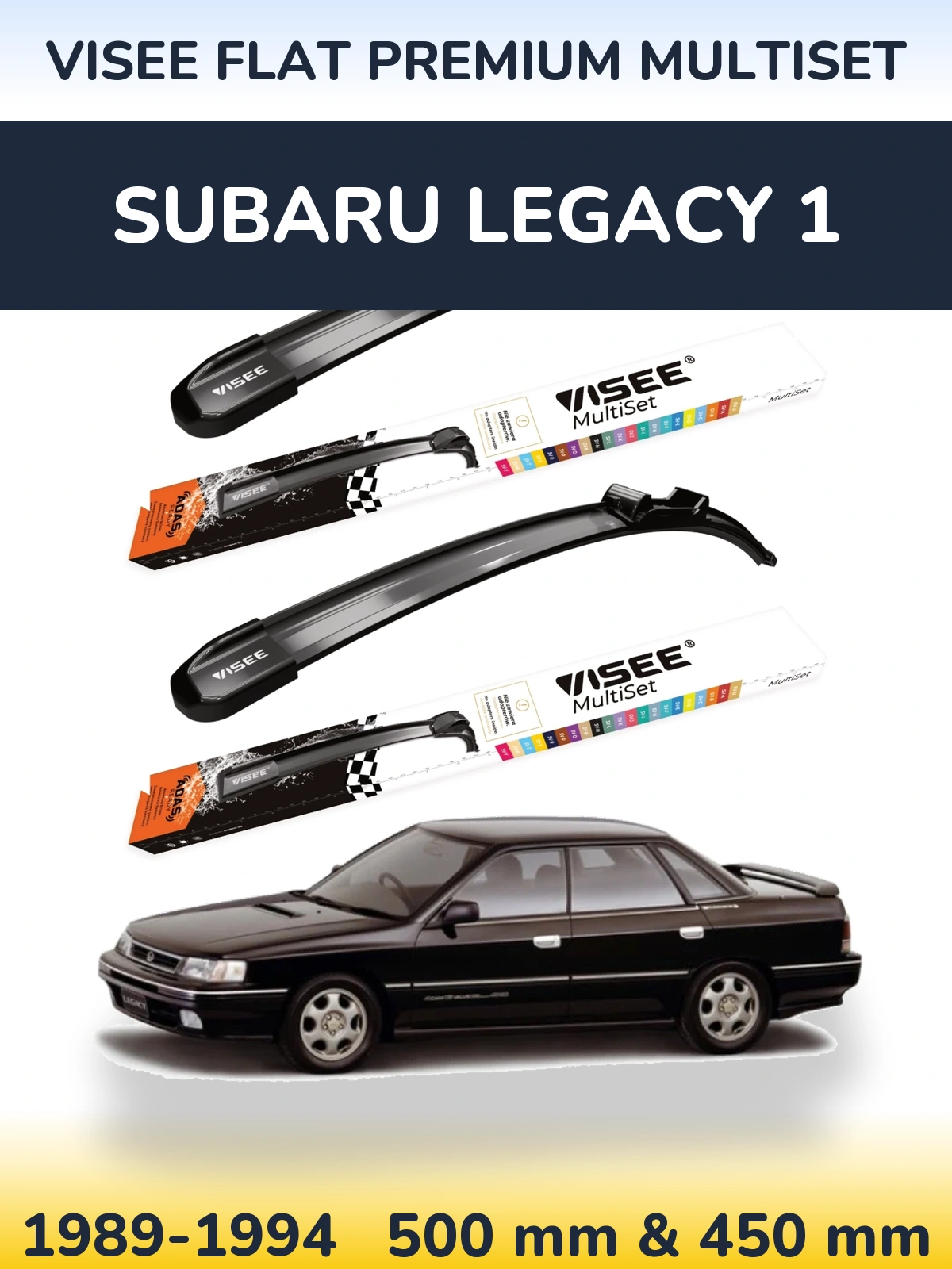 Front wiper blade set VISEE FLAT PREMIUM MultiSet 500 & 450 mm for Subaru Legacy 1 1989-1994