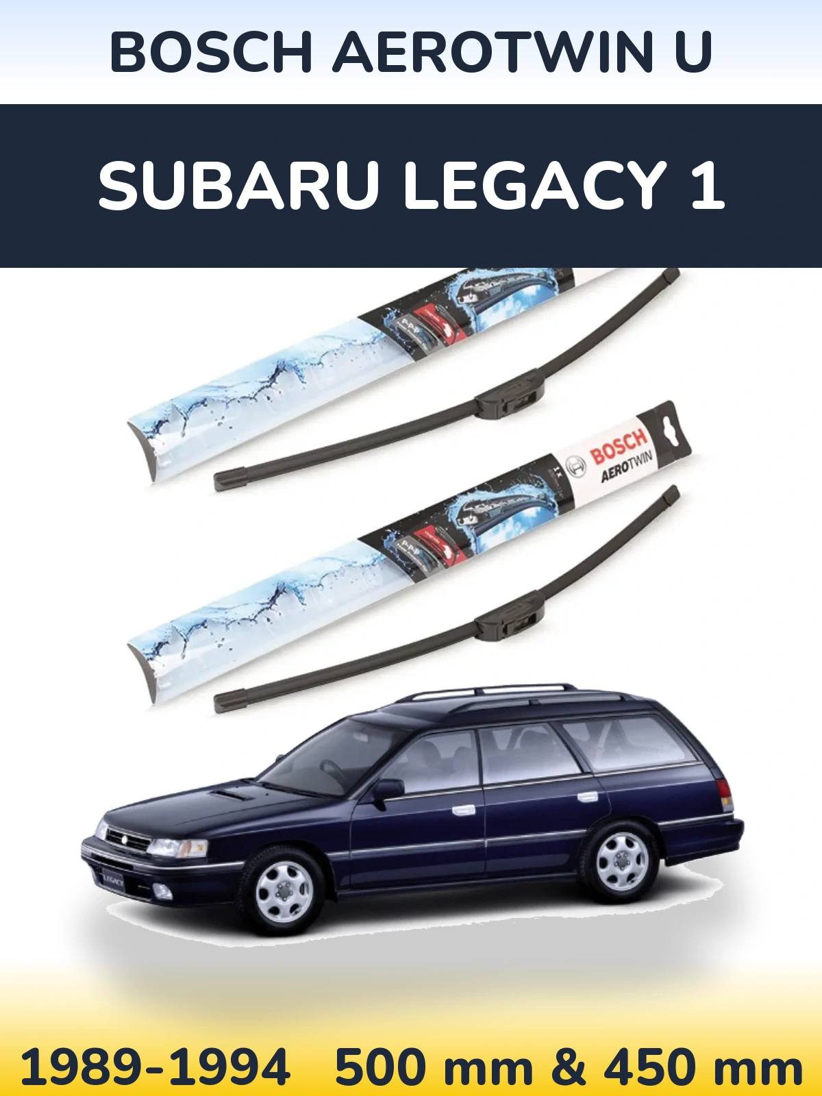 Front wiper blade set BOSCH AeroTwin U 500 & 450 mm for Subaru Legacy 1 1989-1994