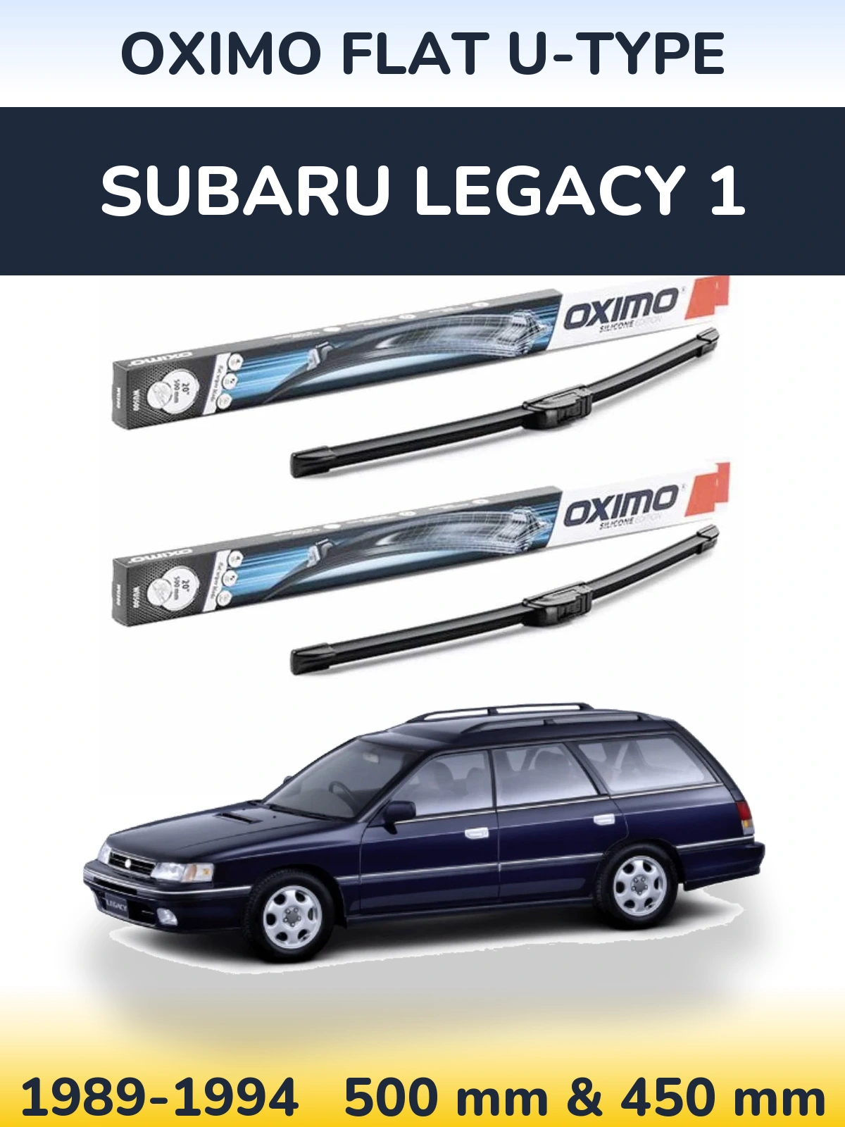 Komplet przednich wycieraczek Oximo Flat U-type 500 & 450 mm do Subaru Legacy 1 1989-1994