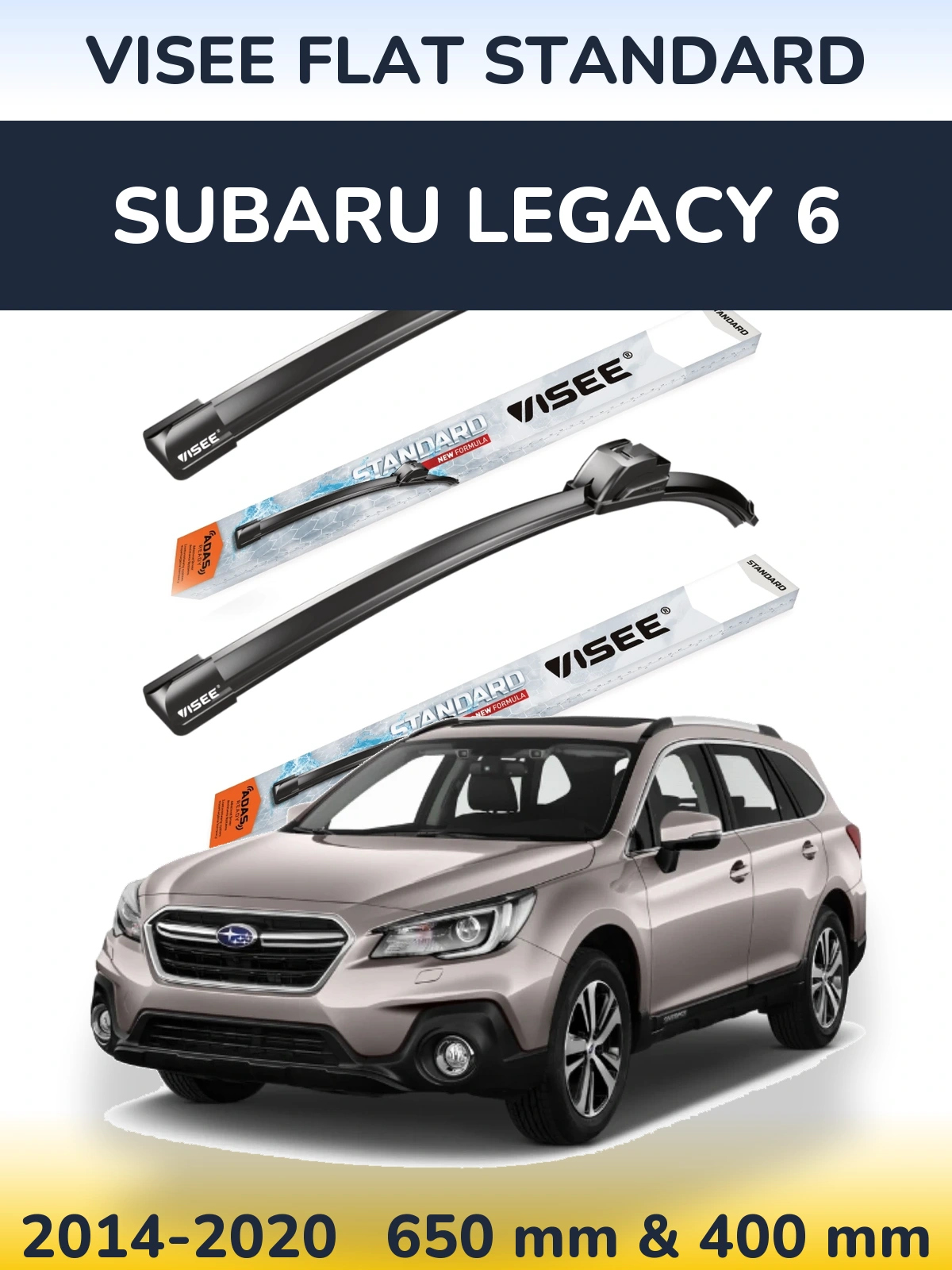 Комплект передніх щіток VISEE FLAT STANDARD 650 & 400 мм для Subaru Legacy 6 2014-2020