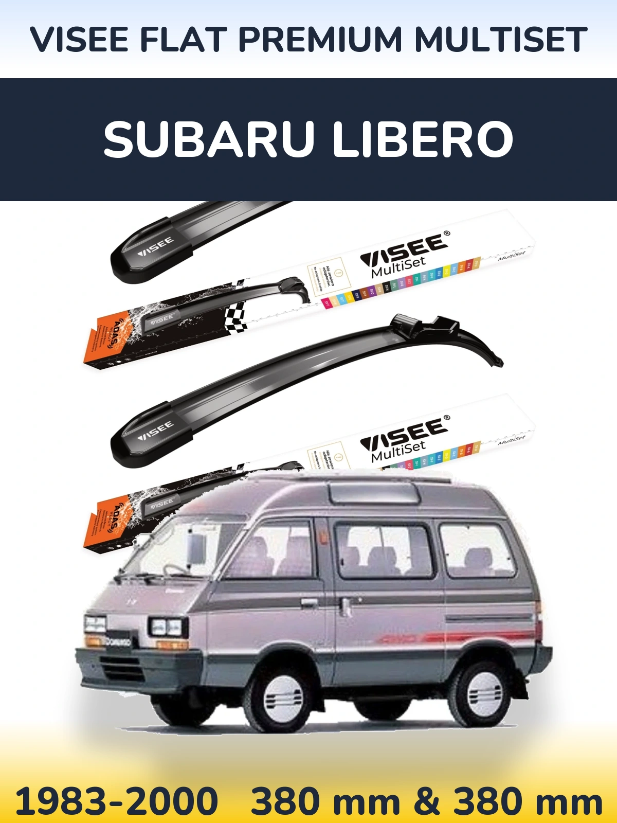 Front wiper blade set VISEE FLAT PREMIUM MultiSet 380 & 380 mm for Subaru Libero 1983-2000