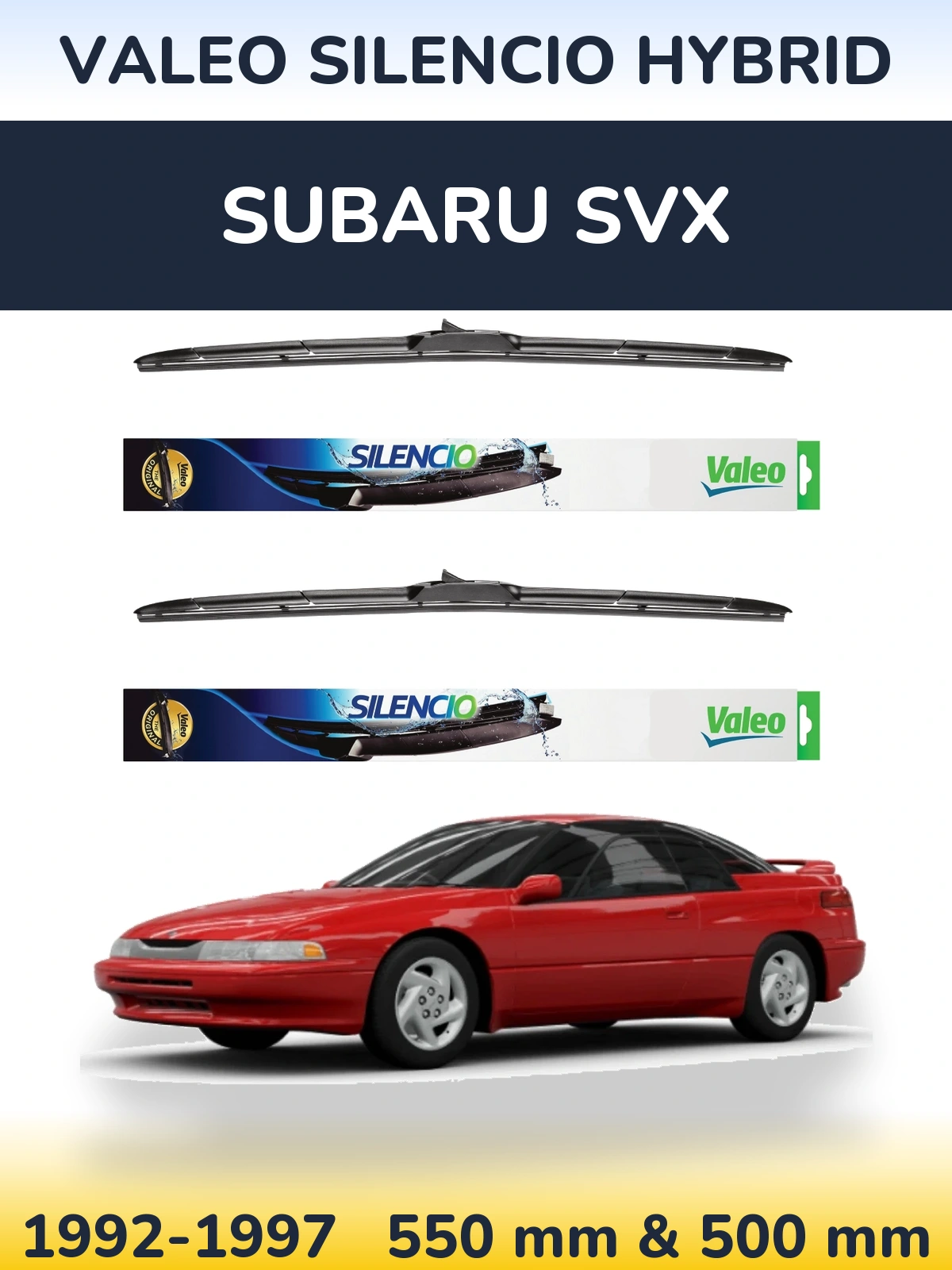 Комплект передніх щіток Valeo Silencio Hybrid 550 & 500 мм для Subaru SVX 1992-1997