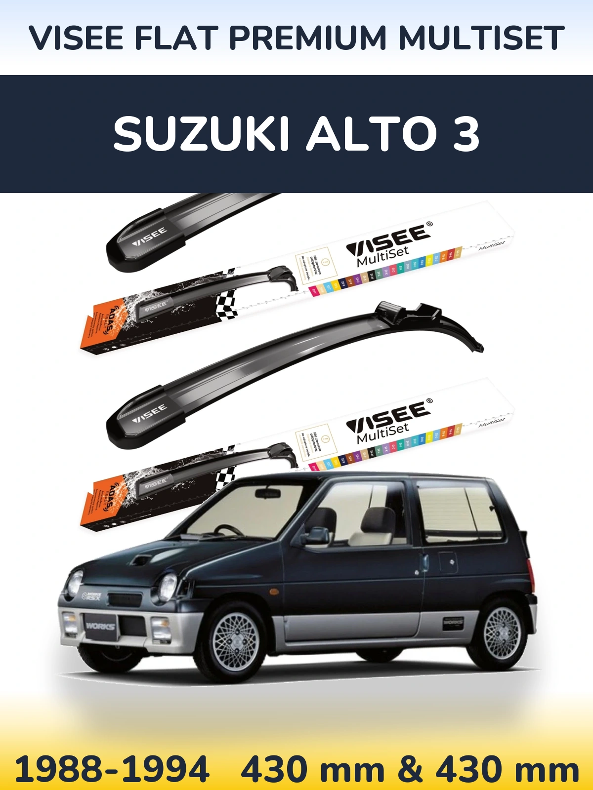 Komplet przednich wycieraczek VISEE FLAT PREMIUM MultiSet 430 & 430 mm do Suzuki Alto 3 1988-1994