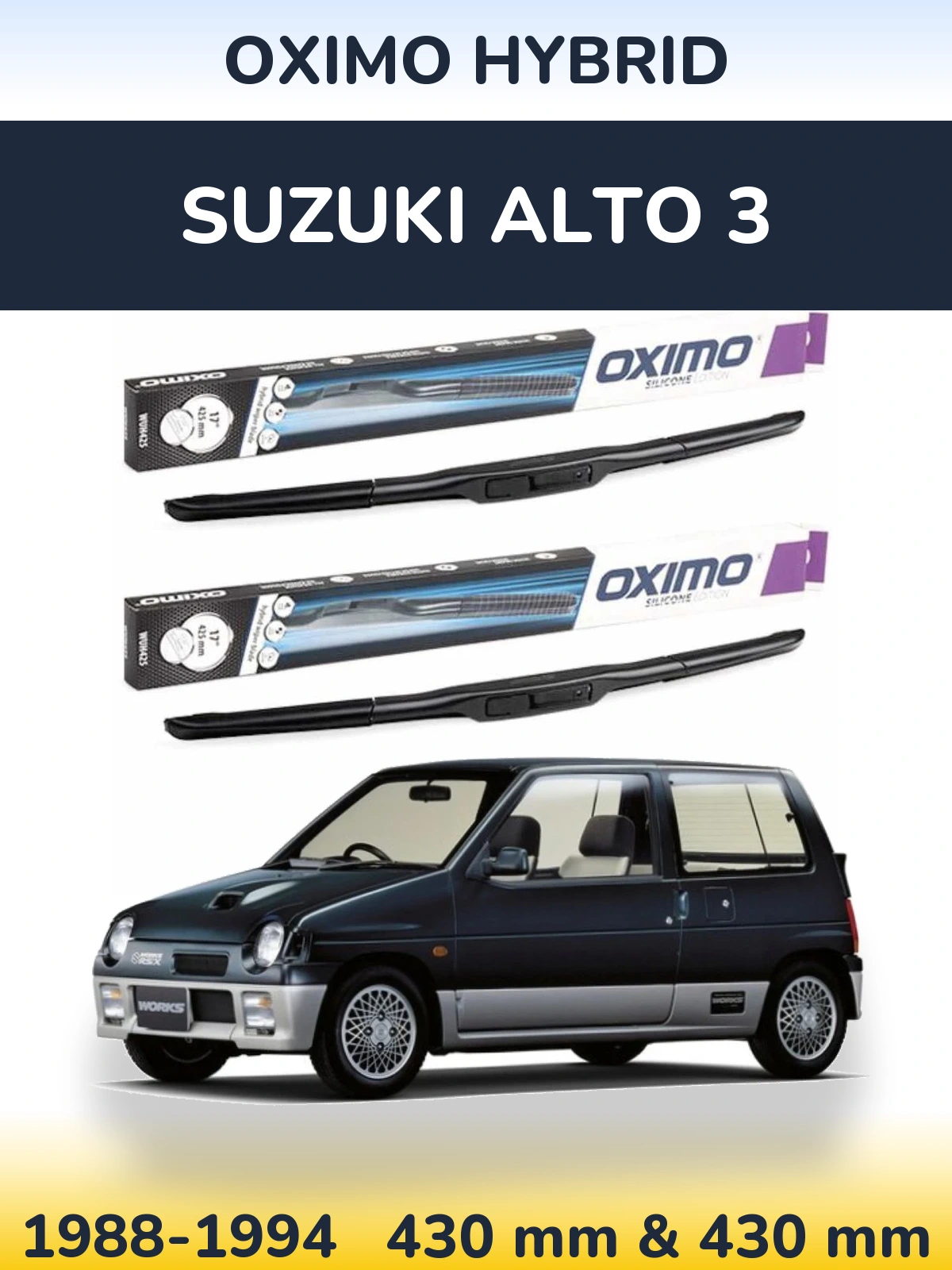 Front wiper blade set Oximo Hybrid 430 & 430 mm for Suzuki Alto 3 1988-1994