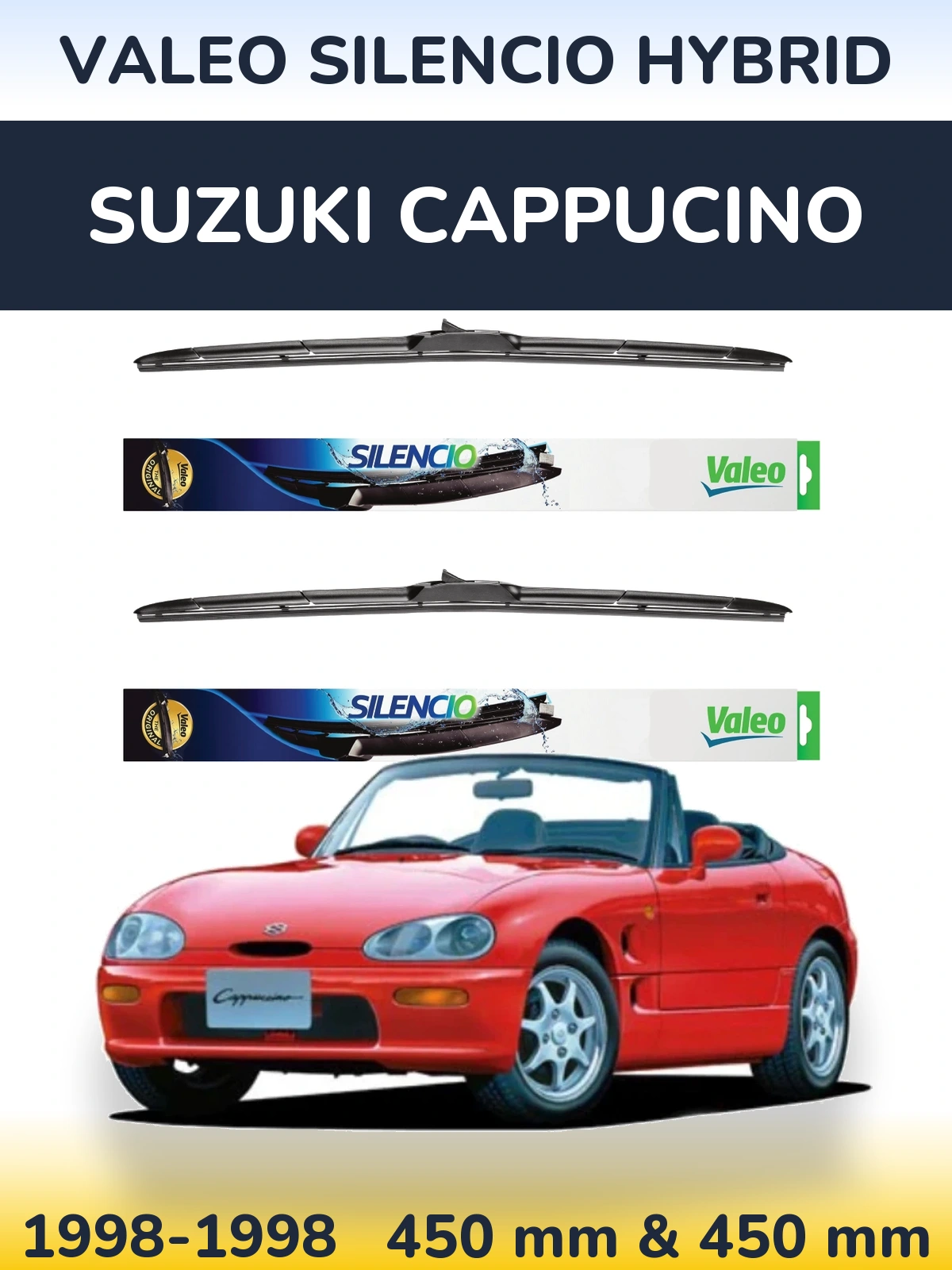 Front wiper blade set Valeo Silencio Hybrid 450 & 450 mm for Suzuki Cappucino 1998-1998