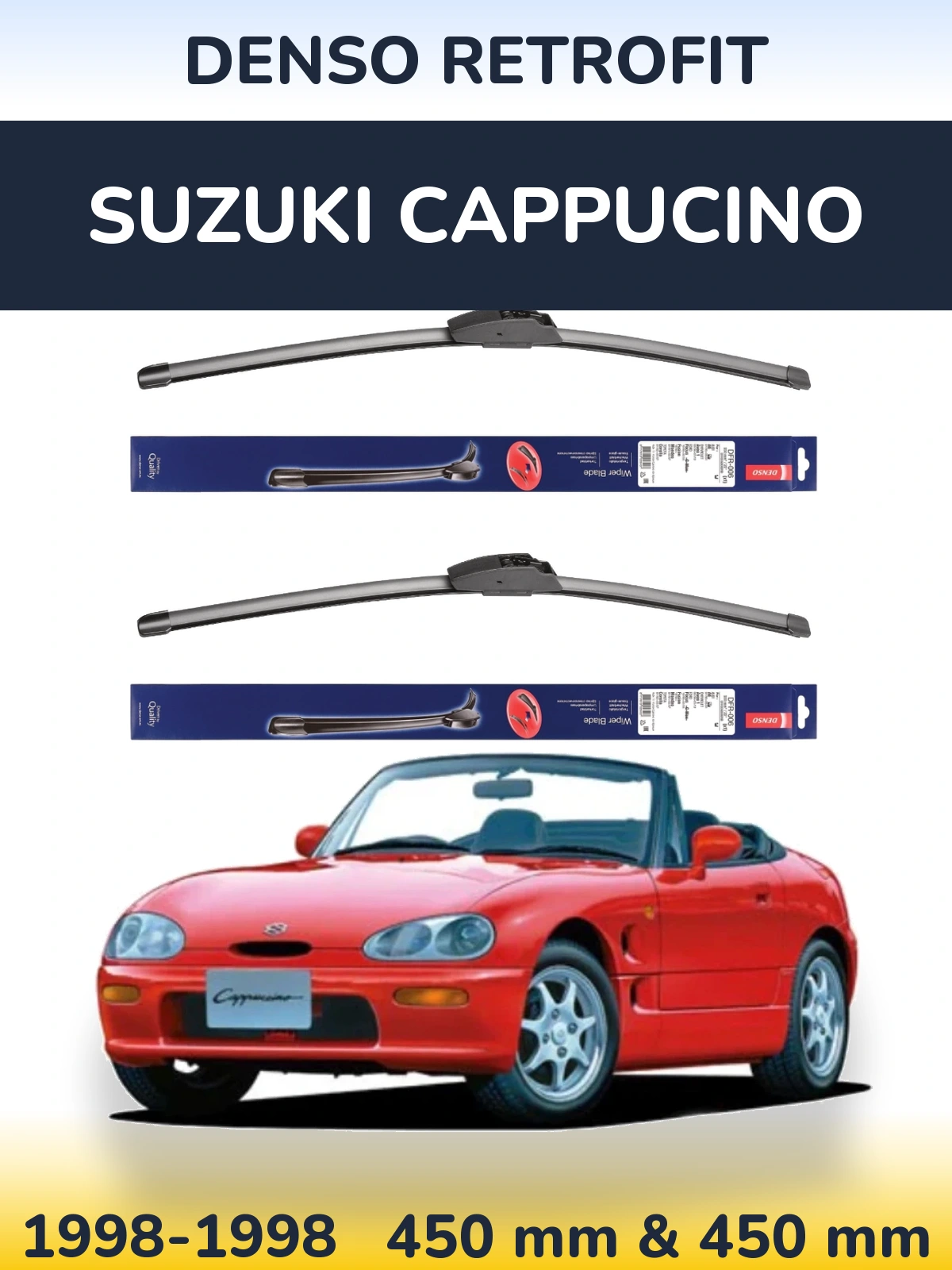 Komplet przednich wycieraczek Denso Retrofit 450 & 450 mm do Suzuki Cappucino 1998-1998